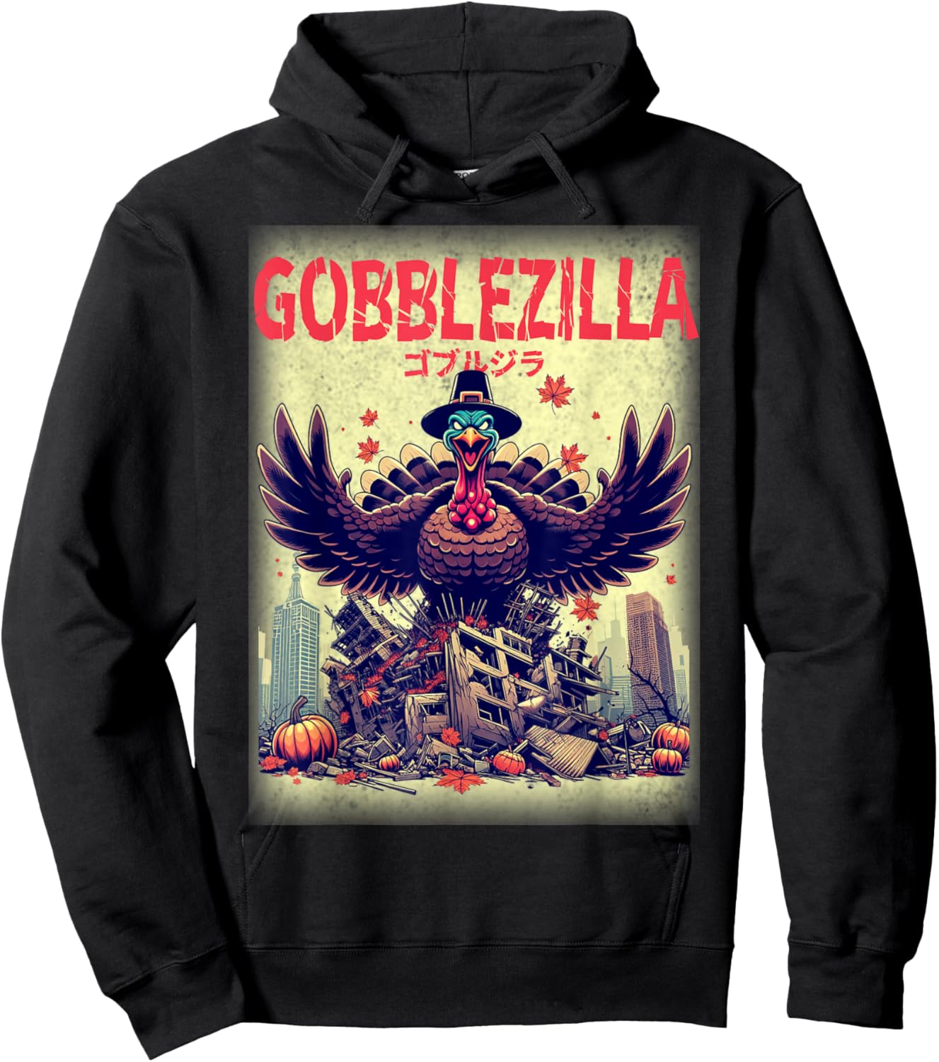 Thanksgiving Gobblezilla Kaiju Turkey Day Japanese Monster Hoodie - Hoodie | Black