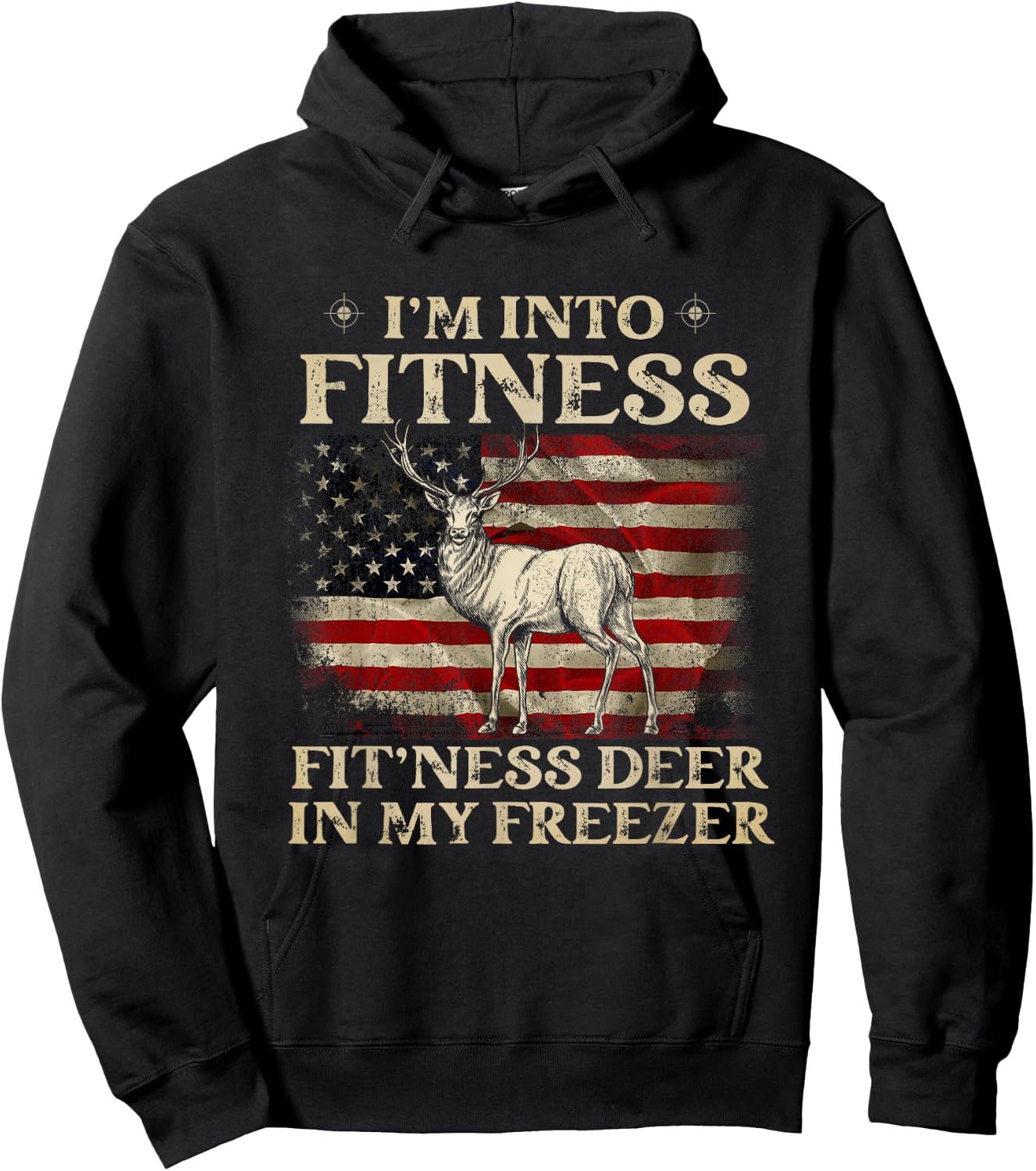 I'm Into Fitness Fit'ness Deer In My Freezer USA Flag Hoodie - Hoodie | Black