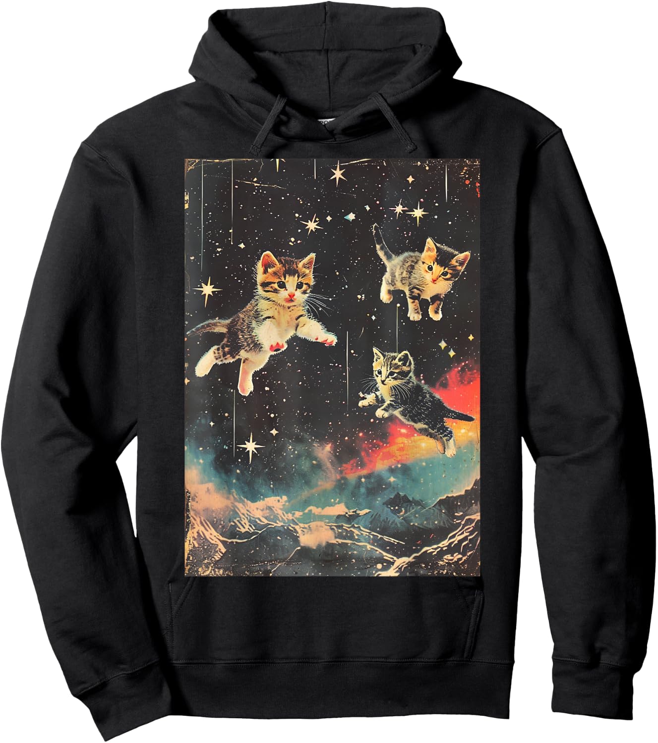 Funny Kittens Cat in Space Cute Vintage Art Retro Hoodie - Hoodie | Black