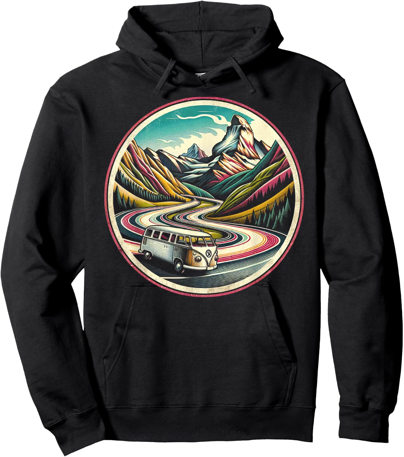 Classic Van Scenic Road Vintage Art Hoodie - Hoodie | Black