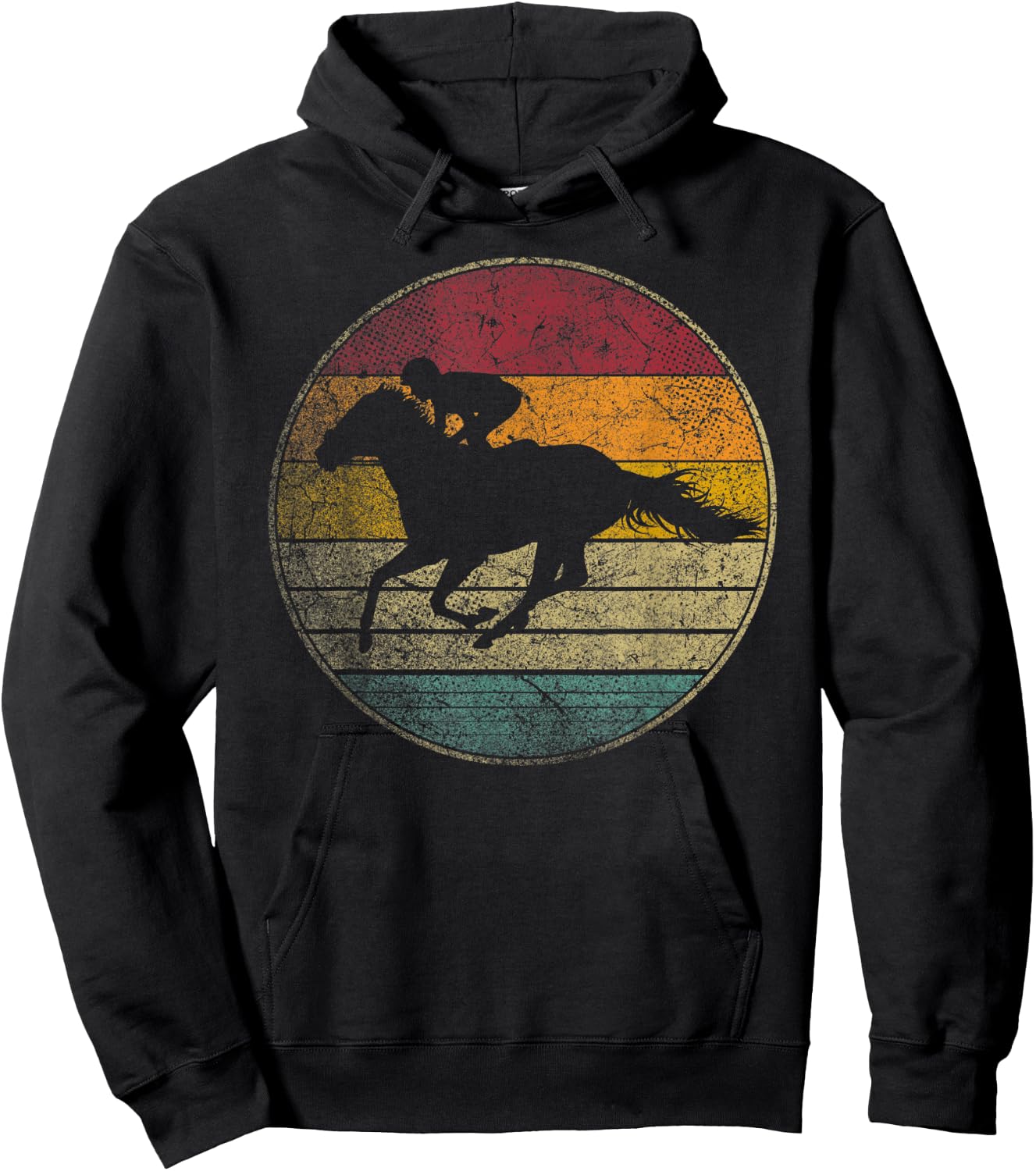 Race Horse Racing Vintage Distressed Retro Style Silhouette Hoodie - Hoodie | Black