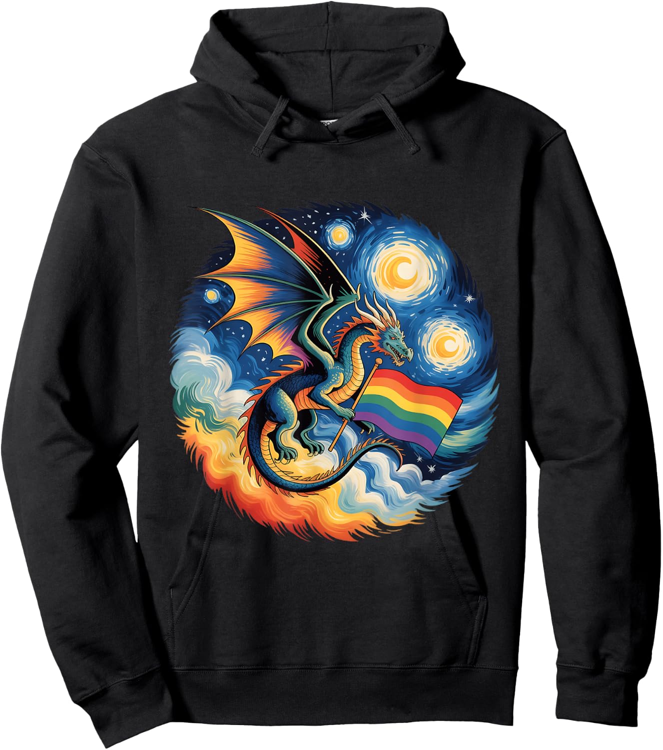 Van Gogh Starry Night Lgbtq Gay Pride Support Dragon Hoodie - Hoodie | Black