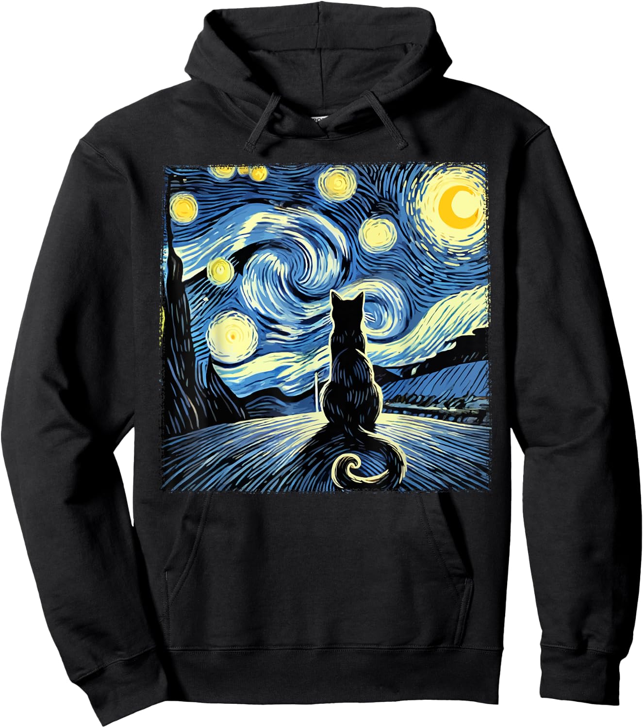 Van Gogh Starry Night Cat Shirt Funny Cat Lovers Hoodie - Hoodie | Black