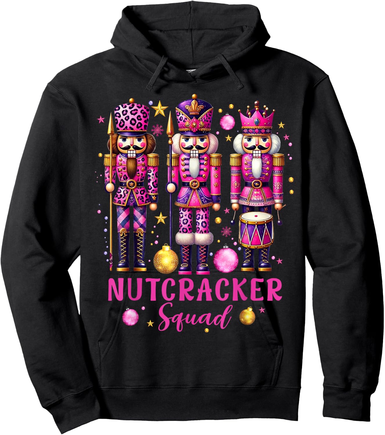 Leopard Nutcracker Squad Pink Christmas 2024 Pajamas Women Hoodie - Hoodie | Black