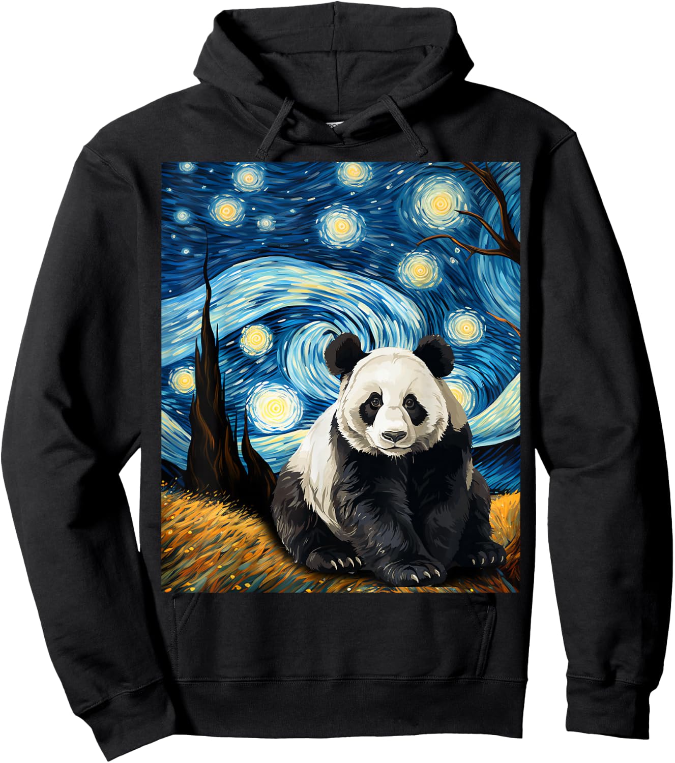 Panda Starry Night Men Kids Kawaii Van Gogh Graphic Apparel Hoodie - Hoodie | Black
