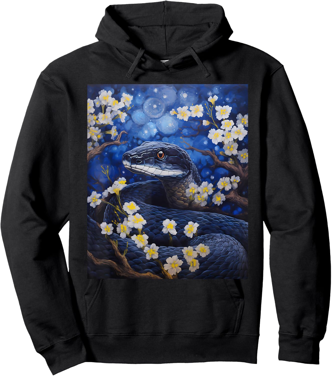 Aesthetic Surrealism Starry Night Eastern Indigo Snake Hoodie - Hoodie | Black