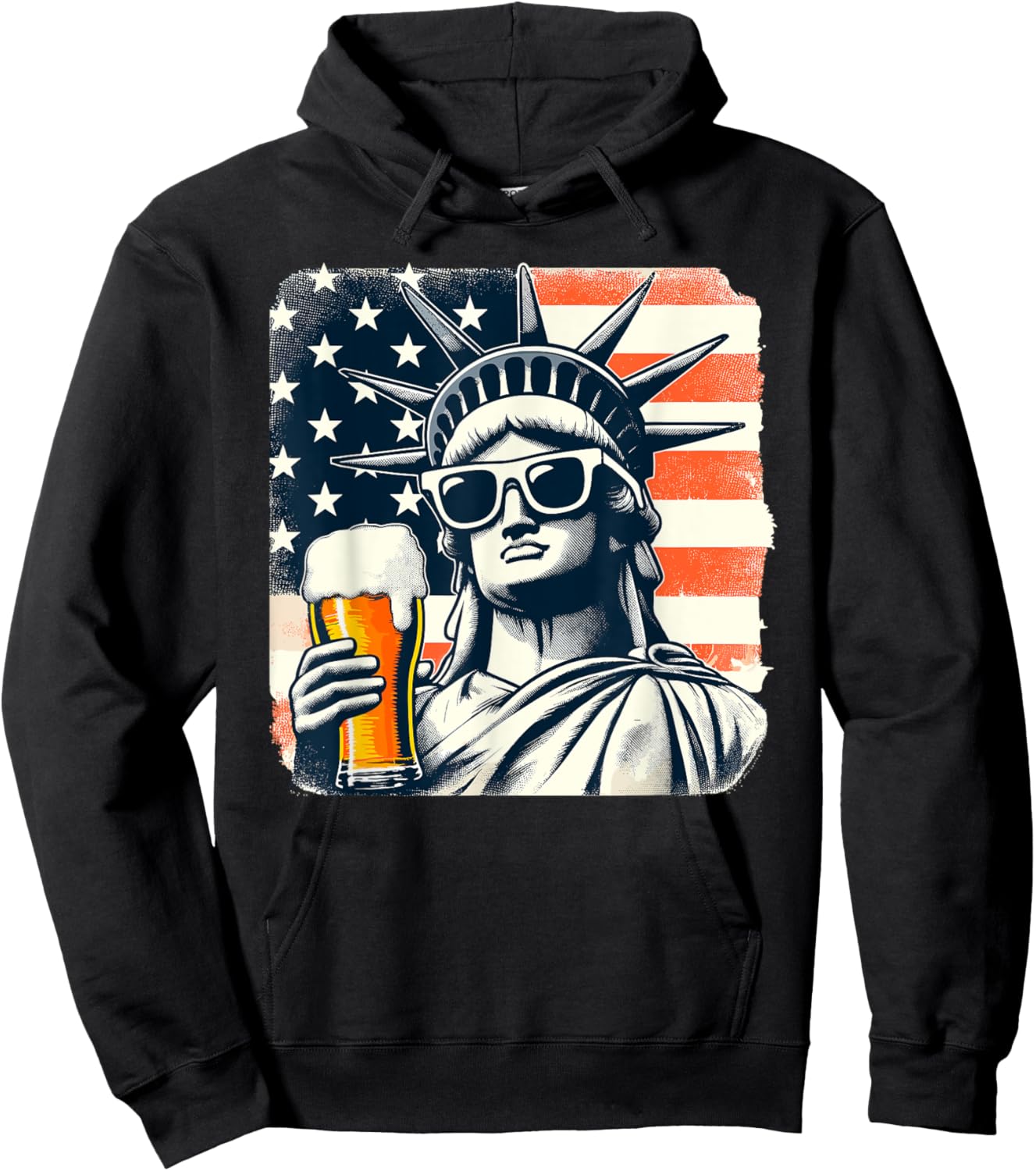 USA Statue of Liberty 4th of July Party Beer Funny Patriotic Men Hoodie - Hoodie | Black