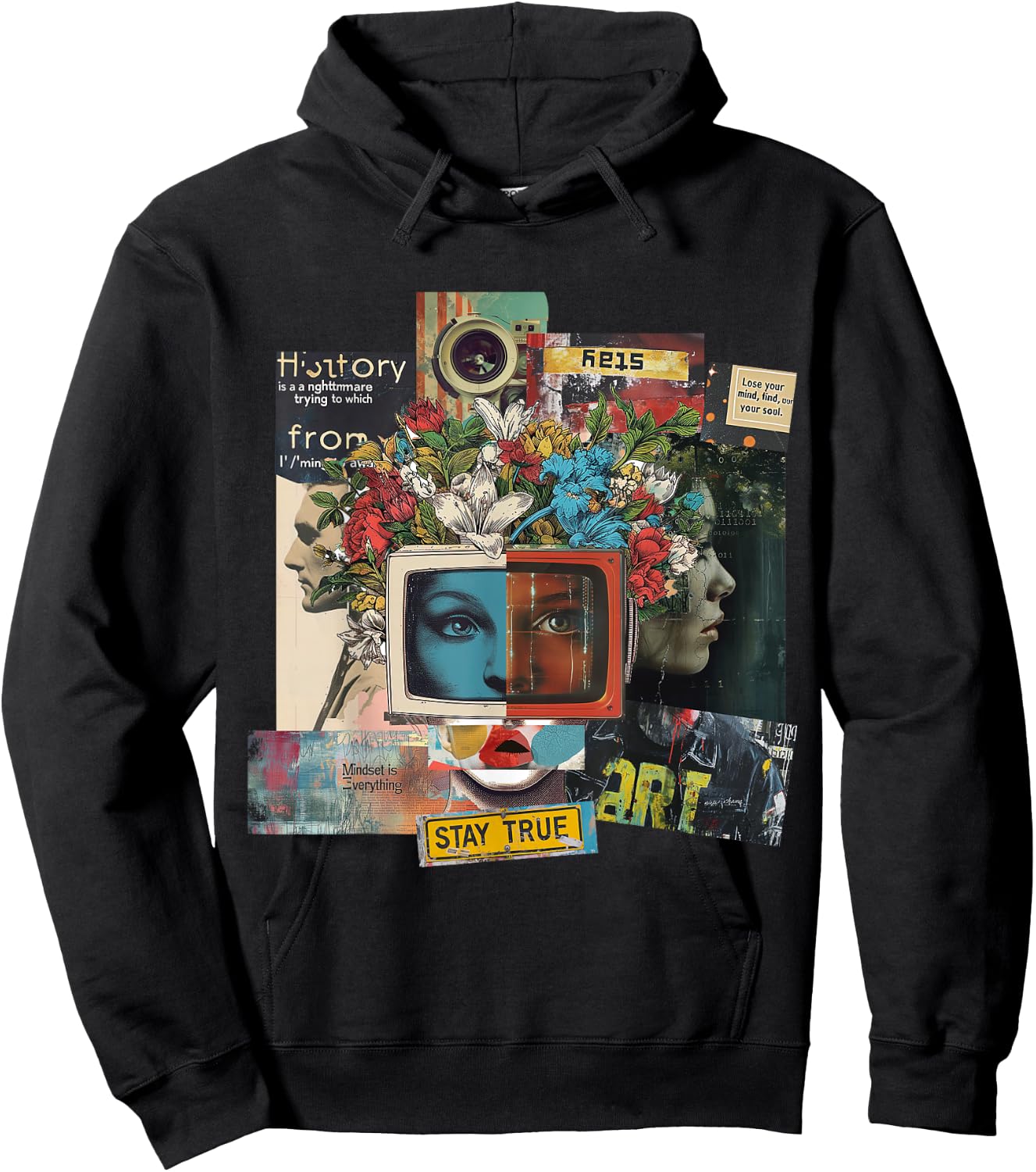 Graphic | Frontprint | Women Face Artwork Art Hoodie - Hoodie | Black