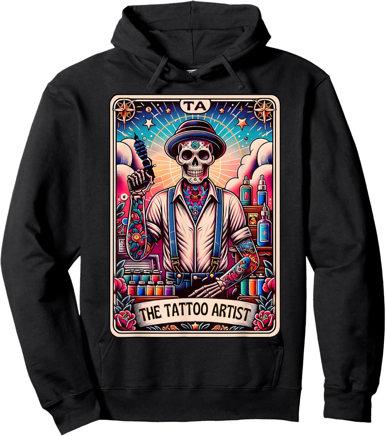 Tattoo Artist Tarot Card Skeleton Drawing Tattooist Tarot Hoodie - Hoodie | Black