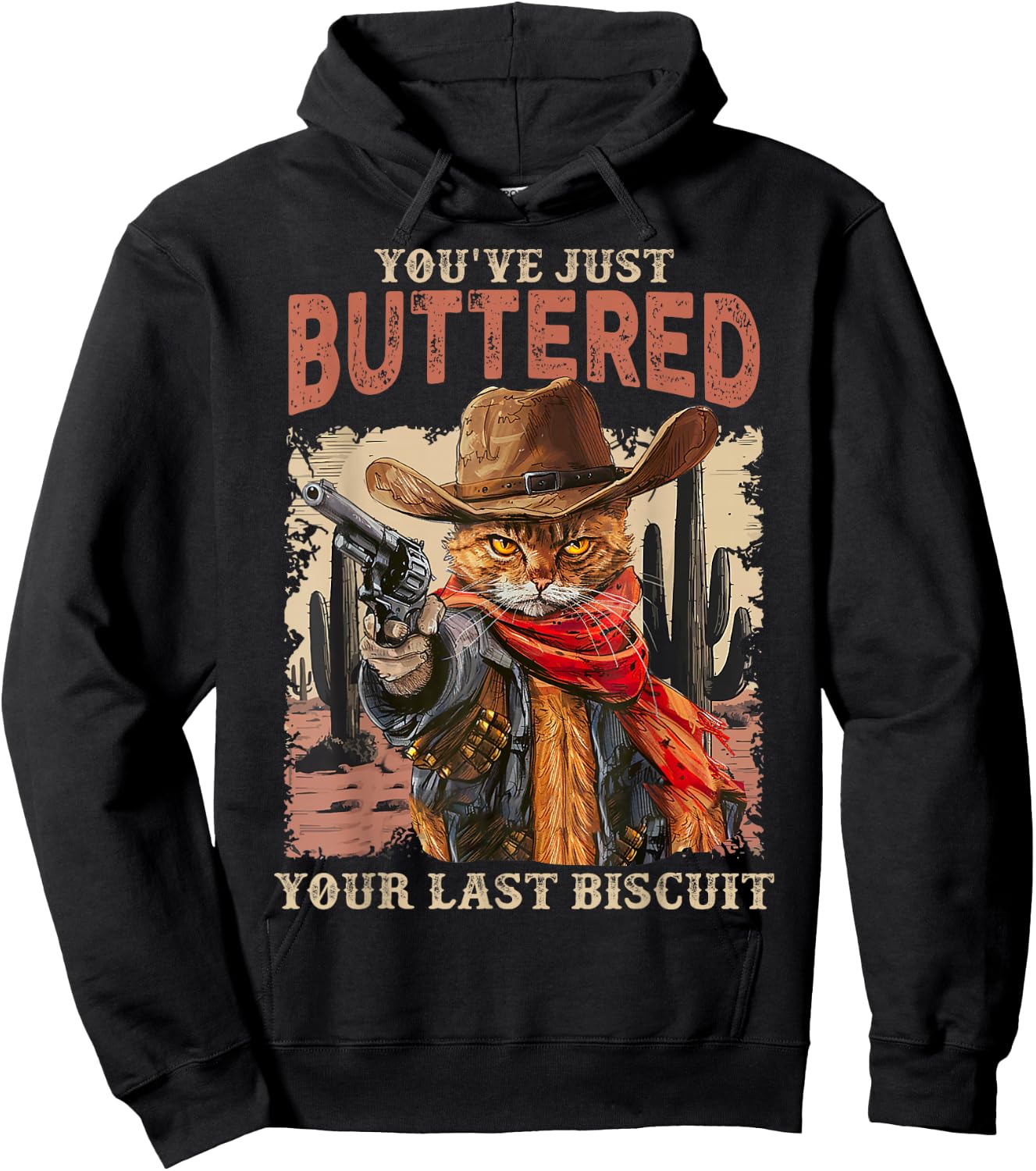 Meowdy You've Just Buttered Your Last Biscuit Cowboy Cat Hoodie - Hoodie | Black