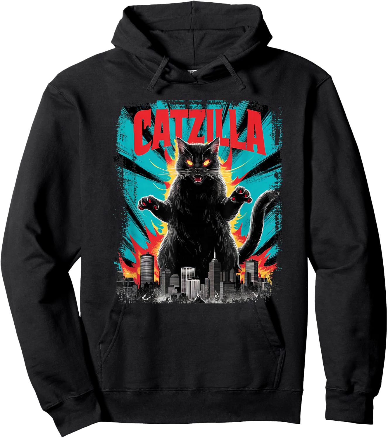 Catzilla Funny Cat Graphic Japanese Cityscape Hoodie - Hoodie | Black
