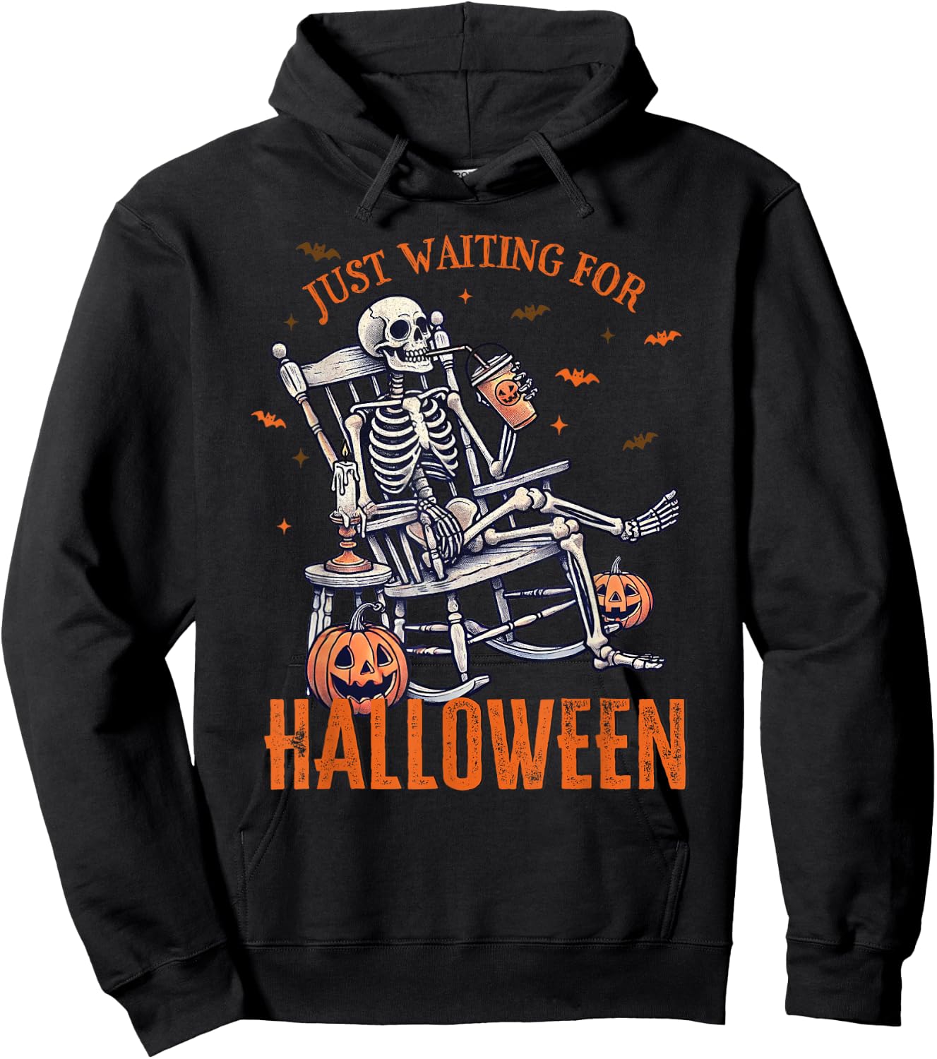 Funny Just Waiting For Halloween Skeleton Spooky Vibe Summer Men Women Hoodie - Hoodie | Black