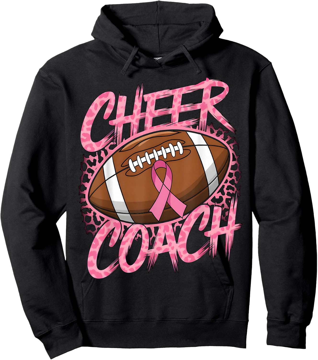 Football Cheer Coach Pink Ribbon Breast Cancer Awareness Hoodie - Hoodie | Black