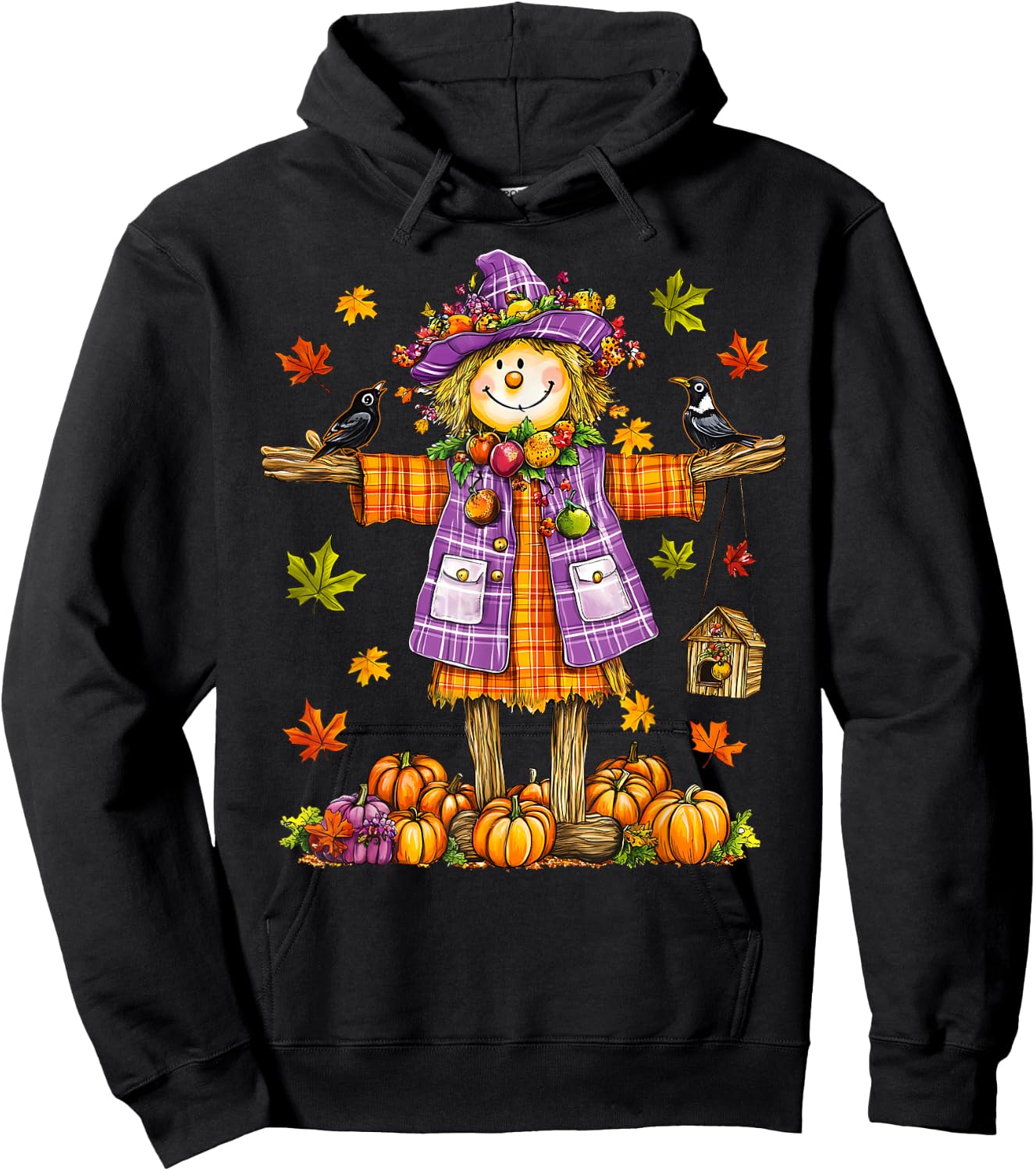 Scarecrow Autumn Fall Season Pumpkin Thanksgiving Halloween Hoodie - Hoodie | Black