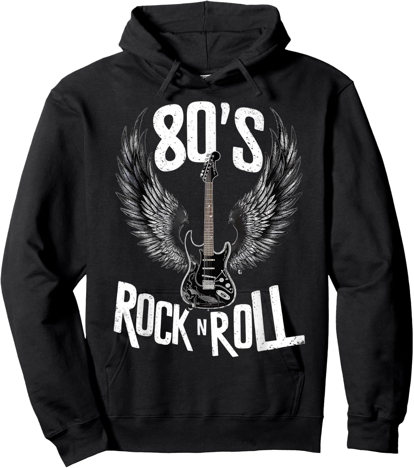 Vintage Guitar Wings 70s Retro 80s Rock & Roll Music Hoodie - Hoodie | Black