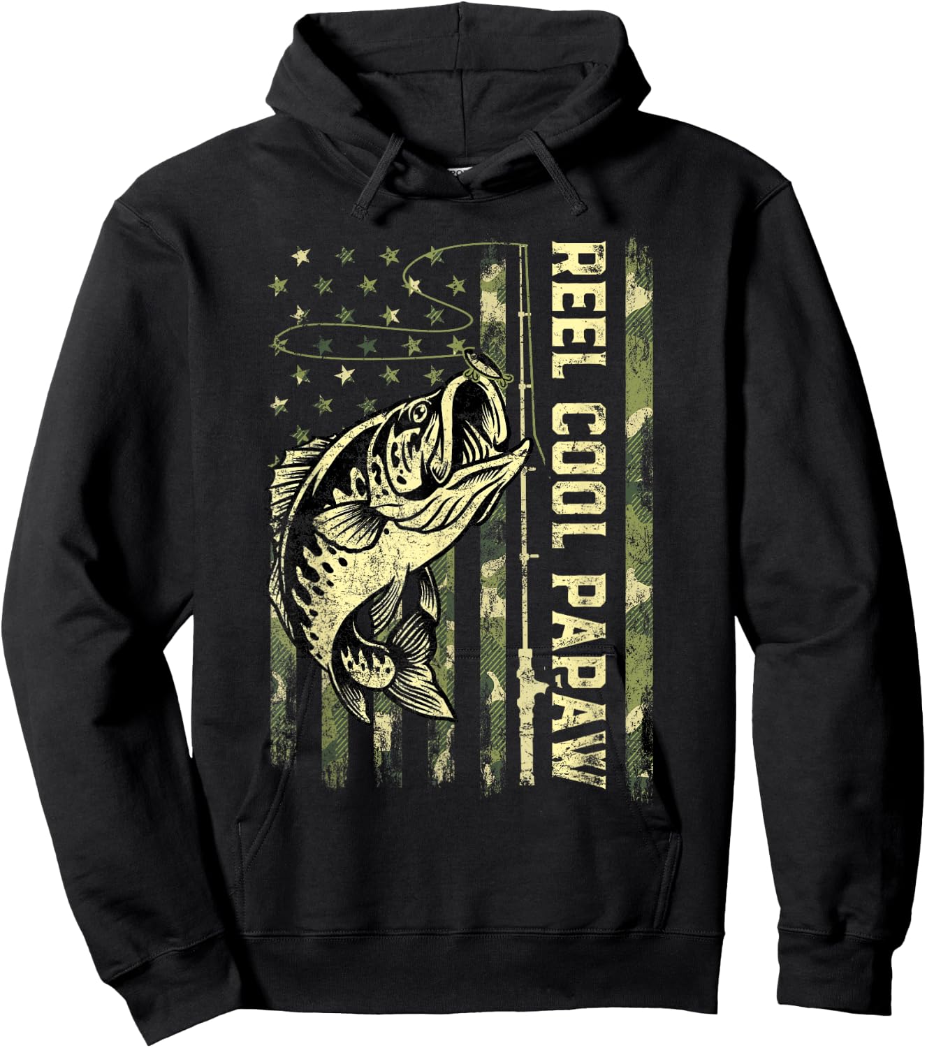 Reel Cool Papaw Fisherman Camouflage Father's Day Hoodie - Hoodie | Black