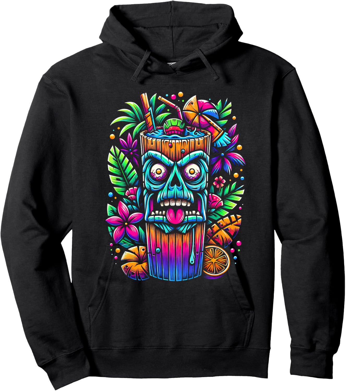 Zombie Tiki Glass Tropical Horror Fan Fun Summer Vacation Men Women Hoodie - Hoodie | Black