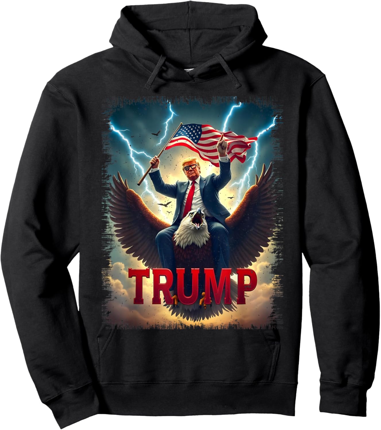 Vintage President Trump Riding an Eagle. Patriotic Political Hoodie - Hoodie | Black