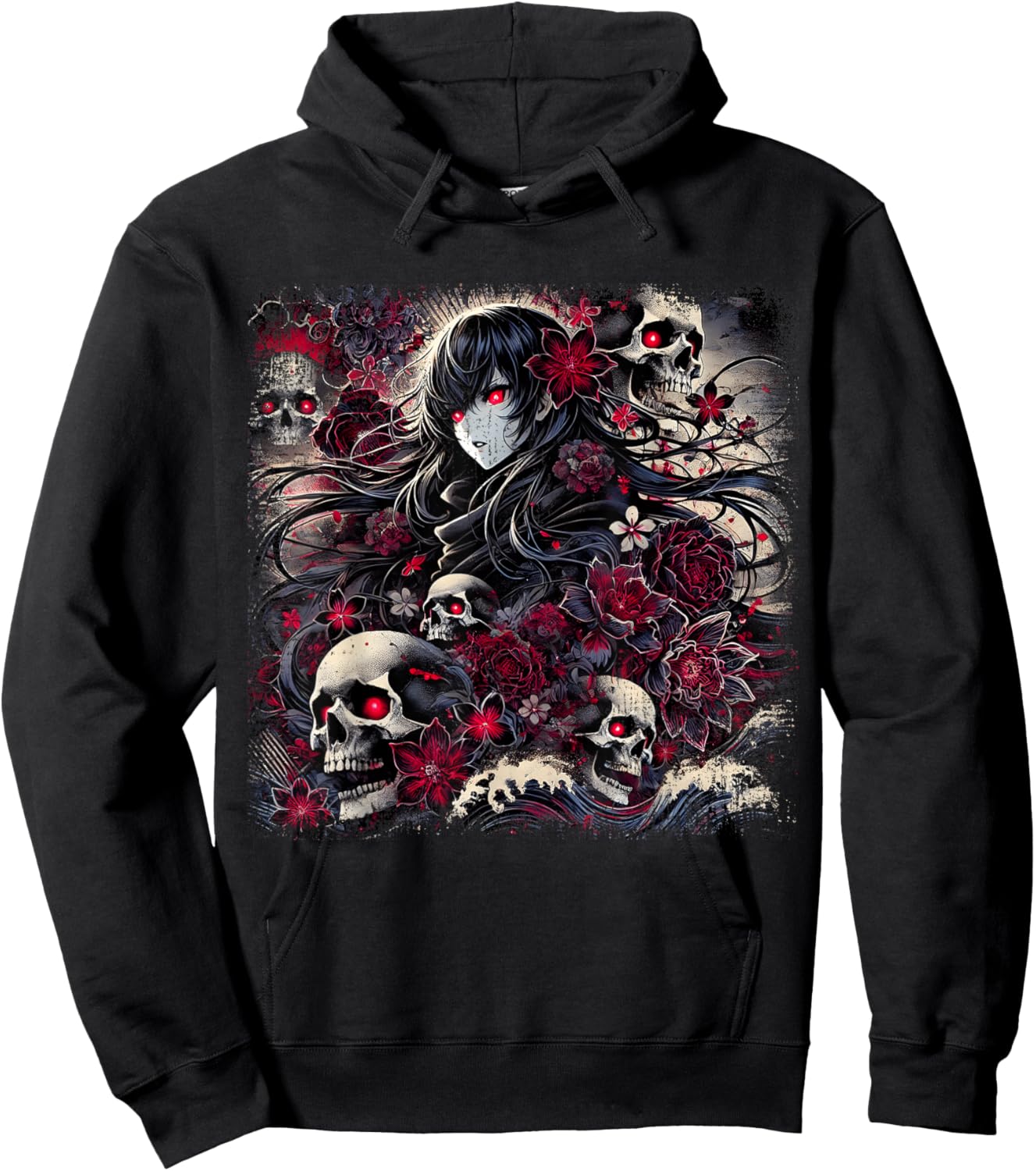 Grunge Alt Aesthetic Demon Waifu Anime Horror Style Hoodie - Hoodie | Black