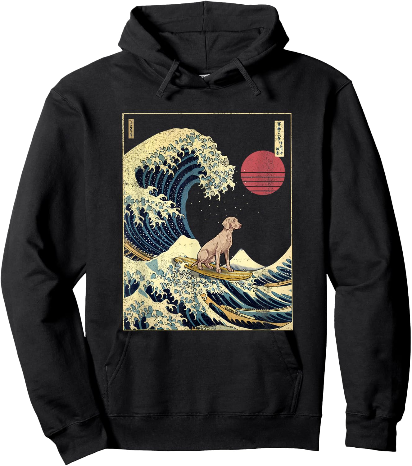 Weimaraner Japanese Kanagawa Wave Funny Surf Dog Hoodie - Hoodie | Black