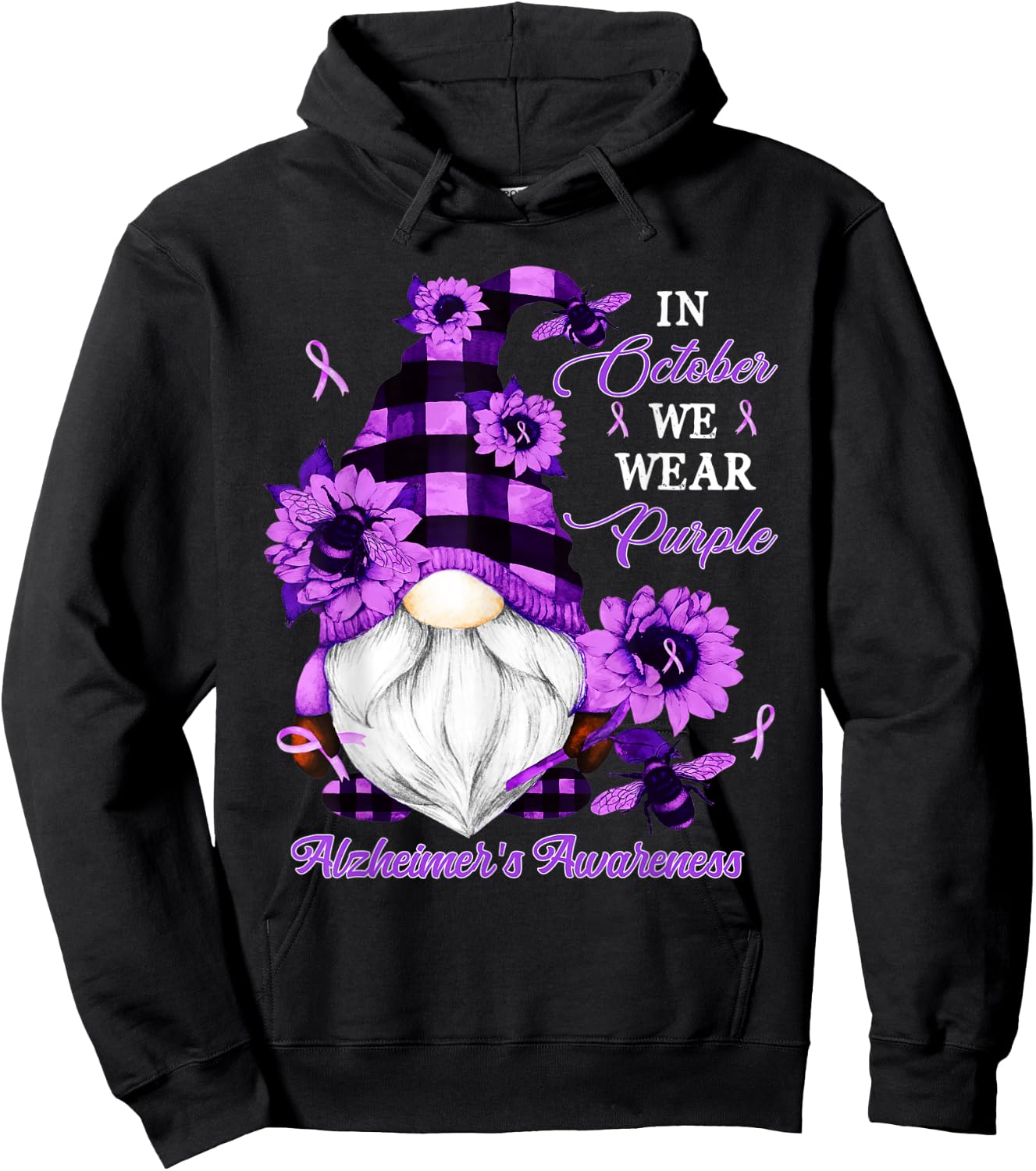 In October We Wear Purple Gnome Alzheimer's Awareness Hoodie - Hoodie | Black