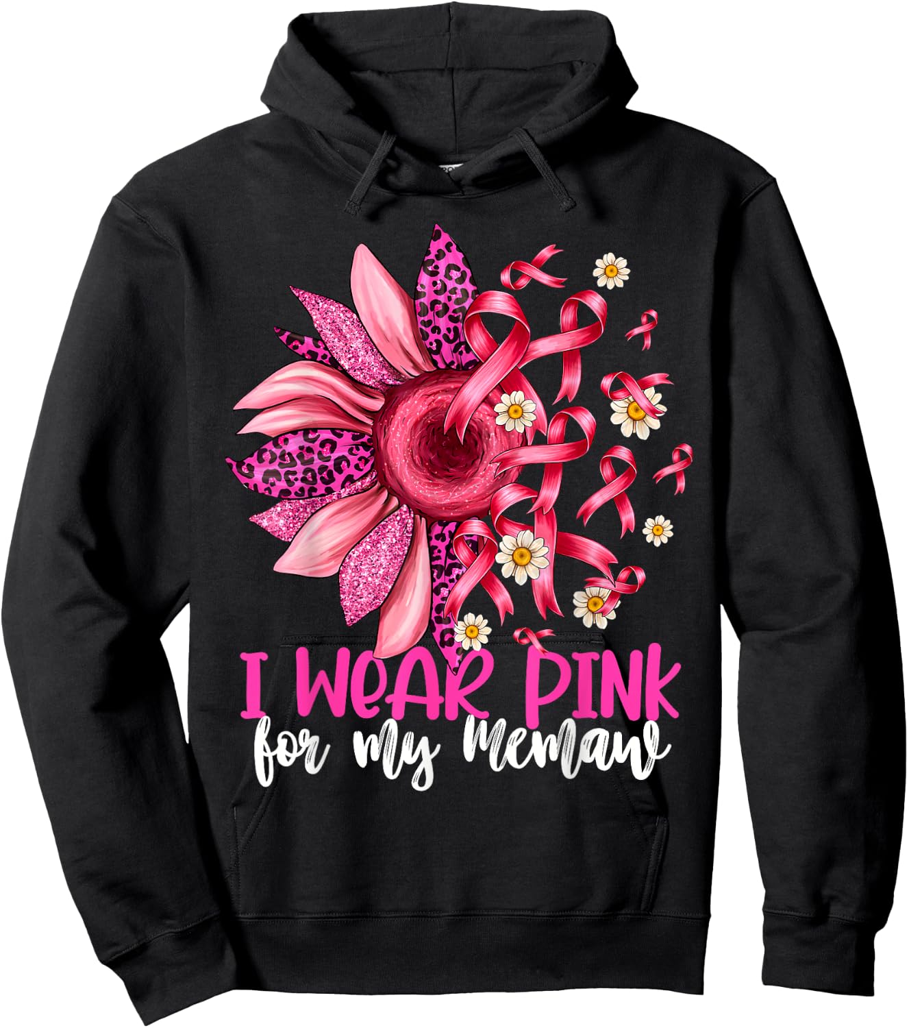 I Wear Pink For My Memaw Sunflower Breast Cancer Awareness Hoodie - Hoodie | Black