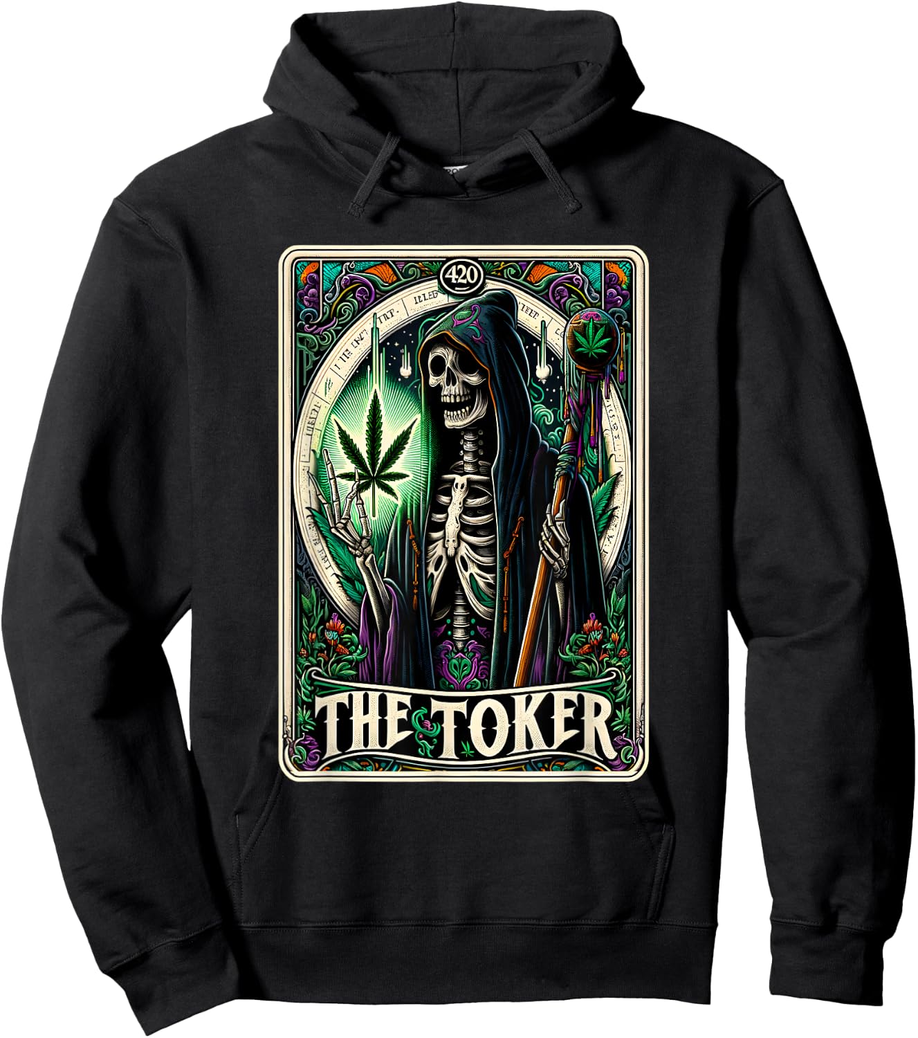 Tarot Card The Toker 420 Cannabis Skeleton Stoner Weed Goth Hoodie - Hoodie | Black