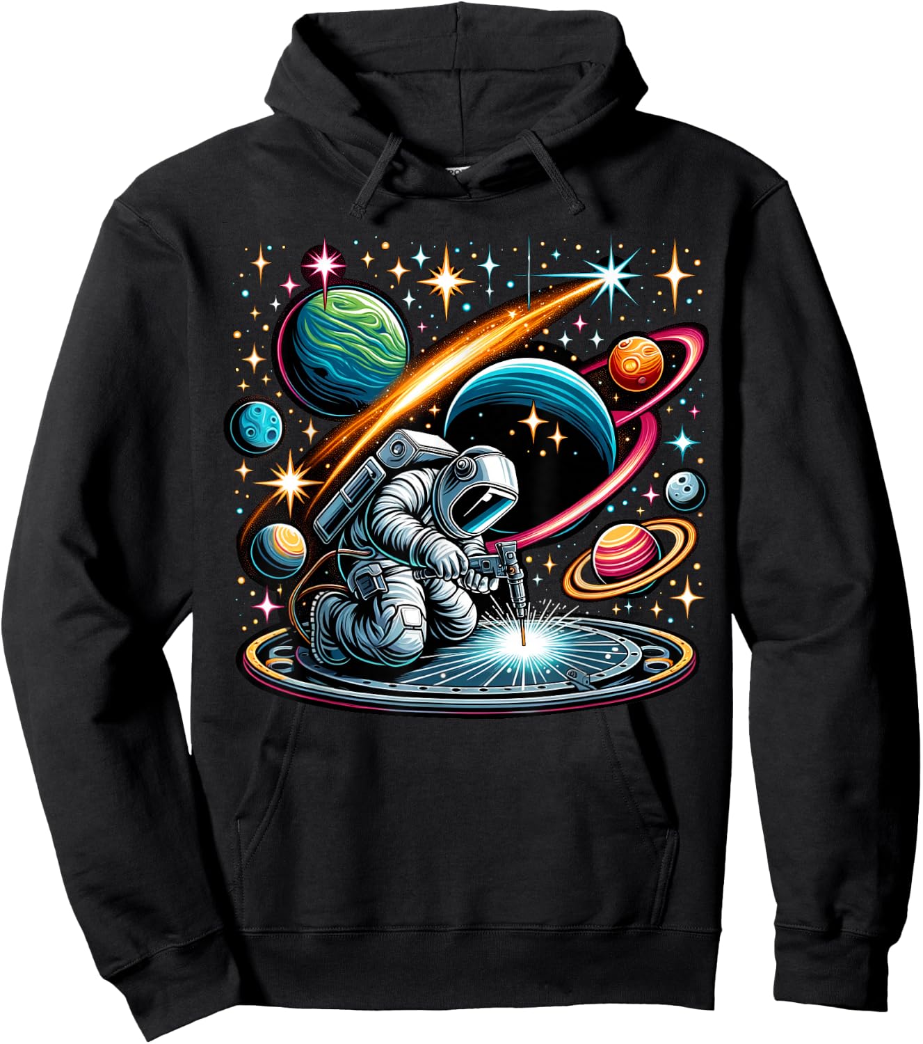 Welder Astronaut Welding metal pieces together Hoodie - Hoodie | Black