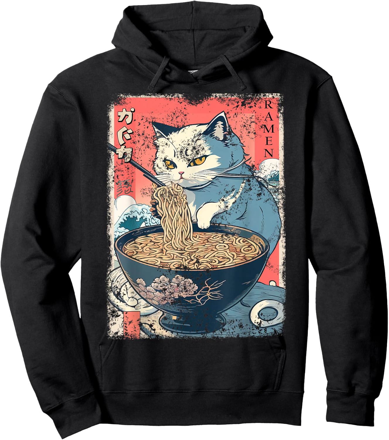 Cat Anime Japanese Ramen Noodle Kawaii For Cat Dad, Cat Mom Hoodie - Hoodie | Black