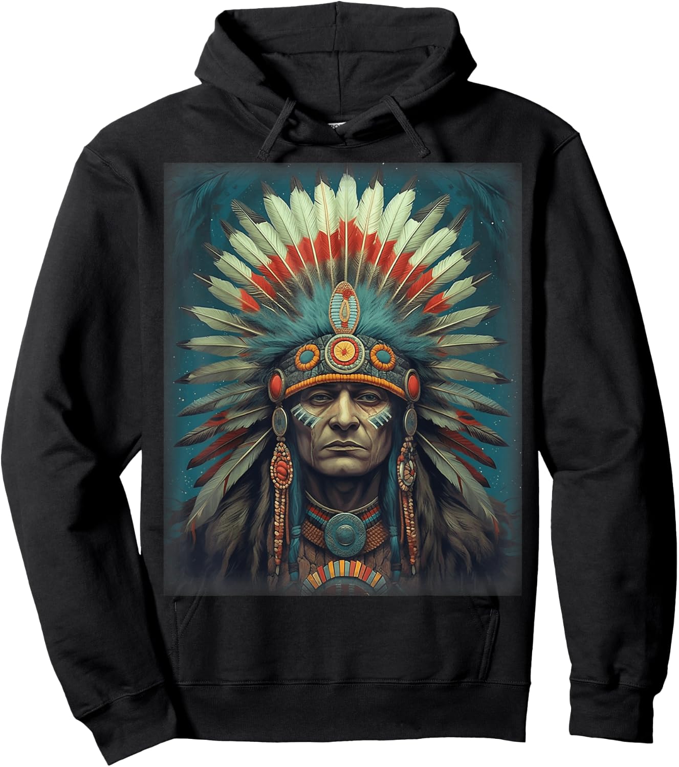 Native American Indian Headdress Traditional Art Men Women Hoodie - Hoodie | Black
