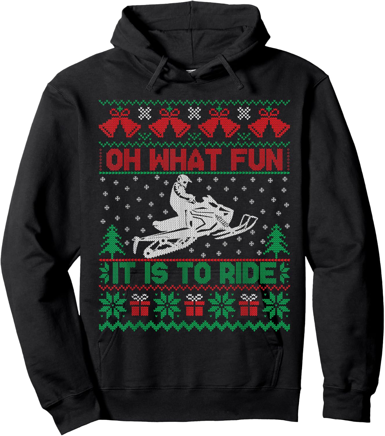 Oh What Fun It Is To Ride Snowmobile Ugly Christmas Sweater Hoodie - Hoodie | Black