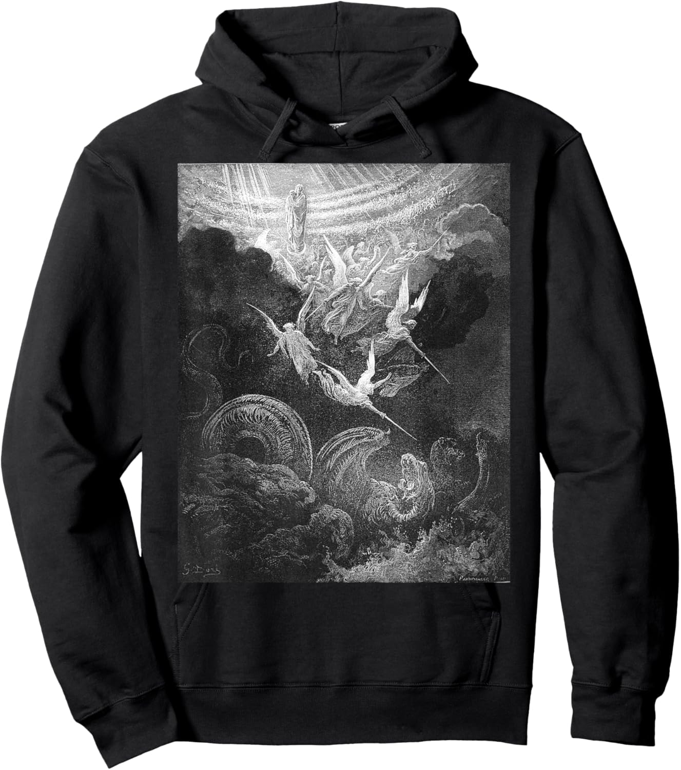 Gustave Dore Archangel Michael and Angels Fighting Dragon Hoodie - Hoodie | Black