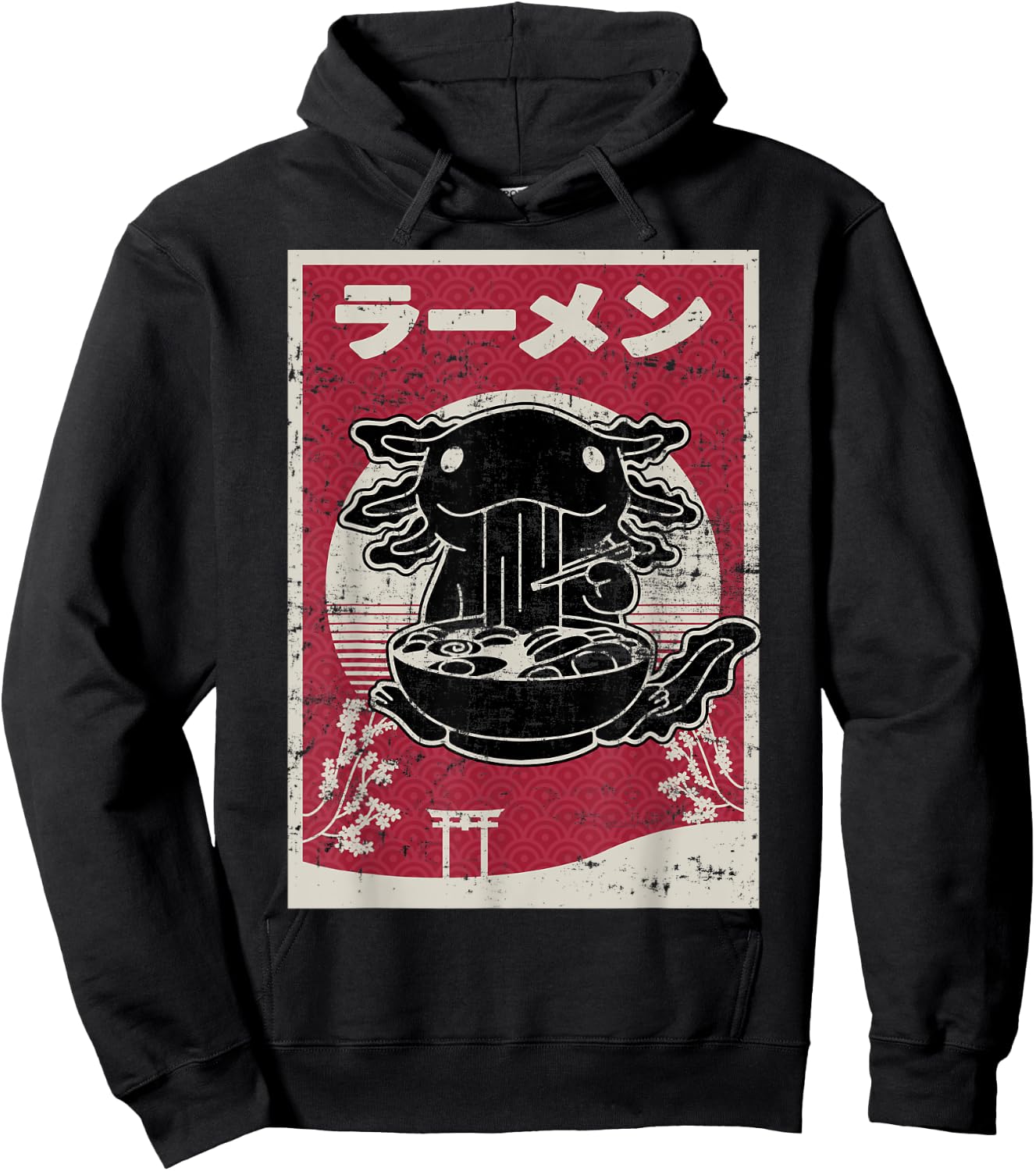 Kawaii Axolotl Ramen Japanese Woodblock Art Anime Boys Teens Hoodie - Hoodie | Black