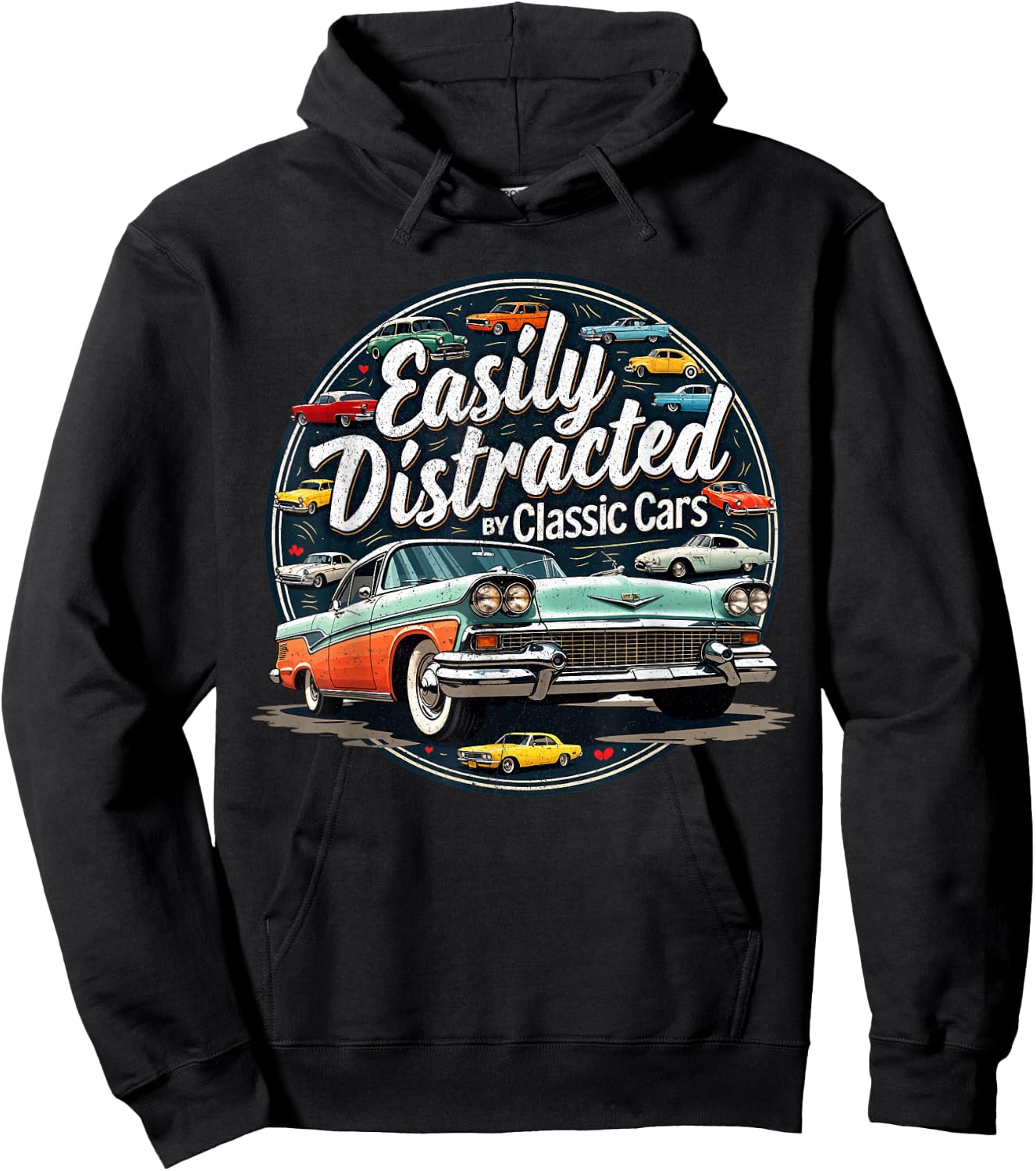 Easily Distracted By Classic Cars Shirt Vintage Old Car Guy Hoodie - Hoodie | Black