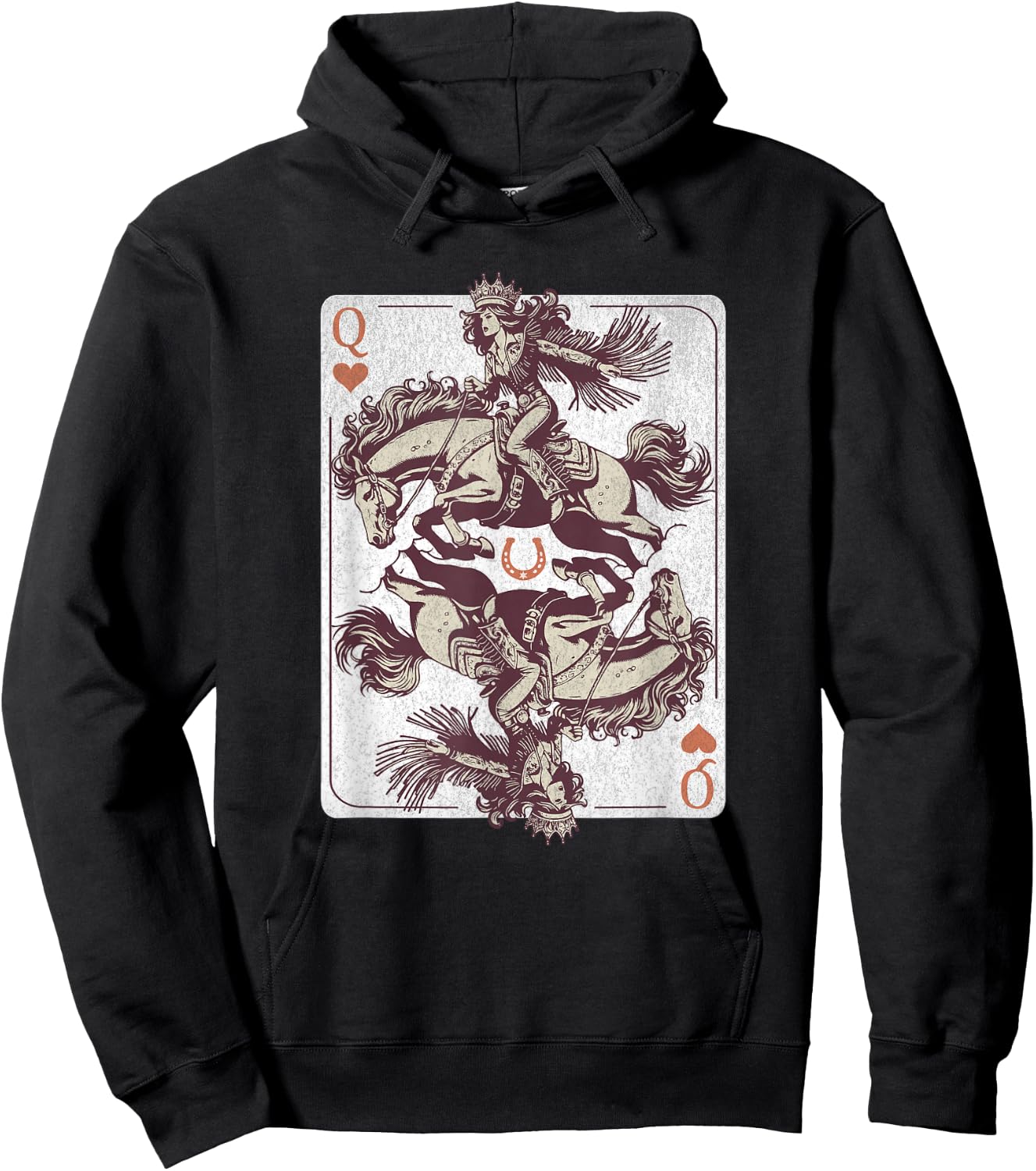 Cowgirl Queen of Hearts – Western Rodeo Card Design Boho Hoodie - Hoodie | Black