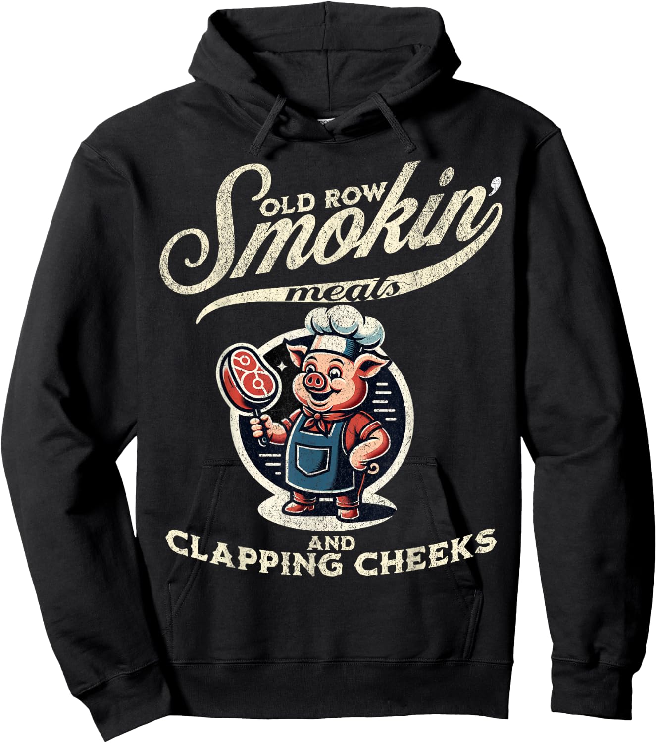 Smokin' Meats And Clapping Cheeks Funny Vintage BBQ Hoodie - Hoodie | Black