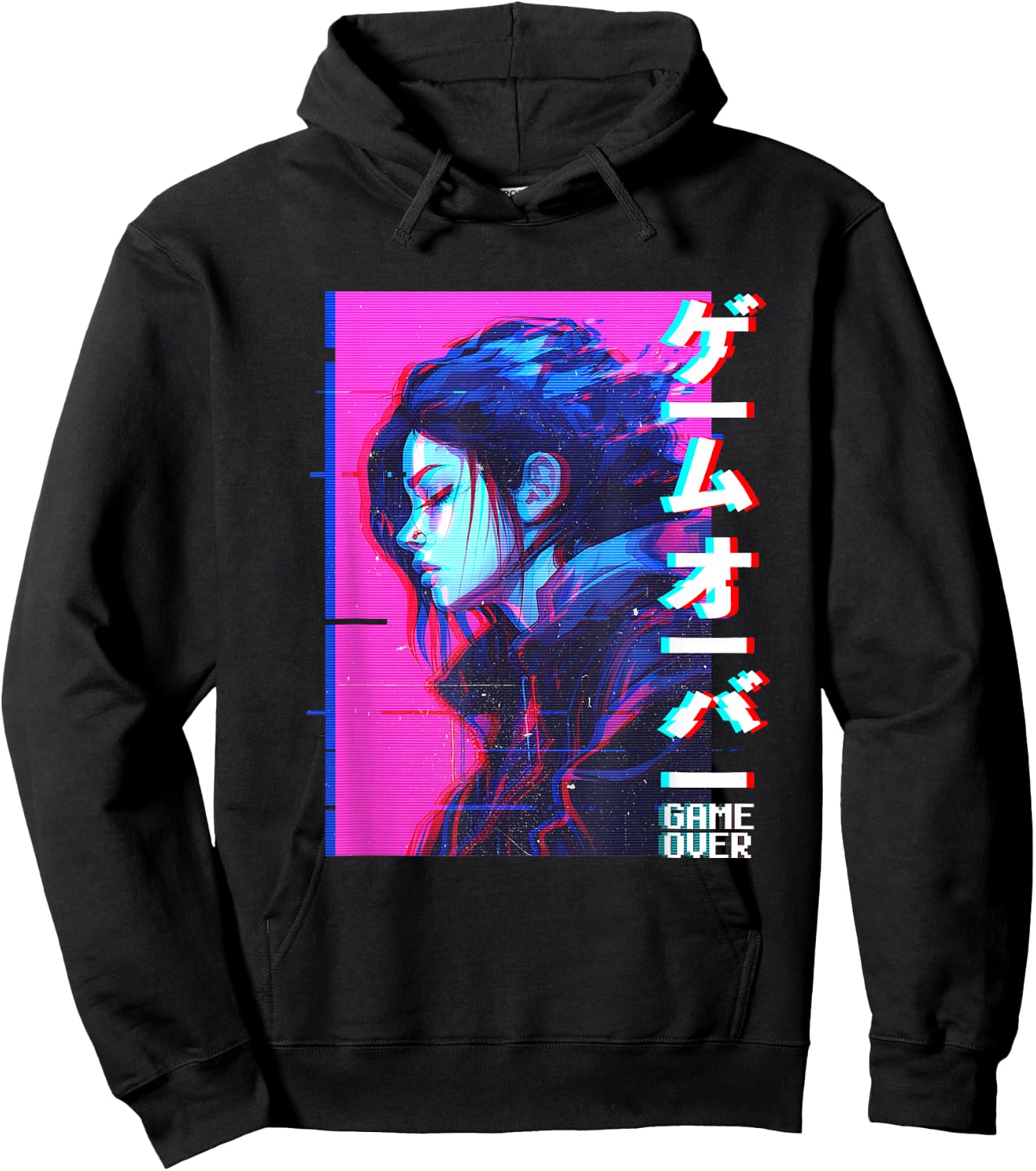 Sad Japanese Anime Girl Game Over Vaporwave Aesthetic Hoodie - Hoodie | Black
