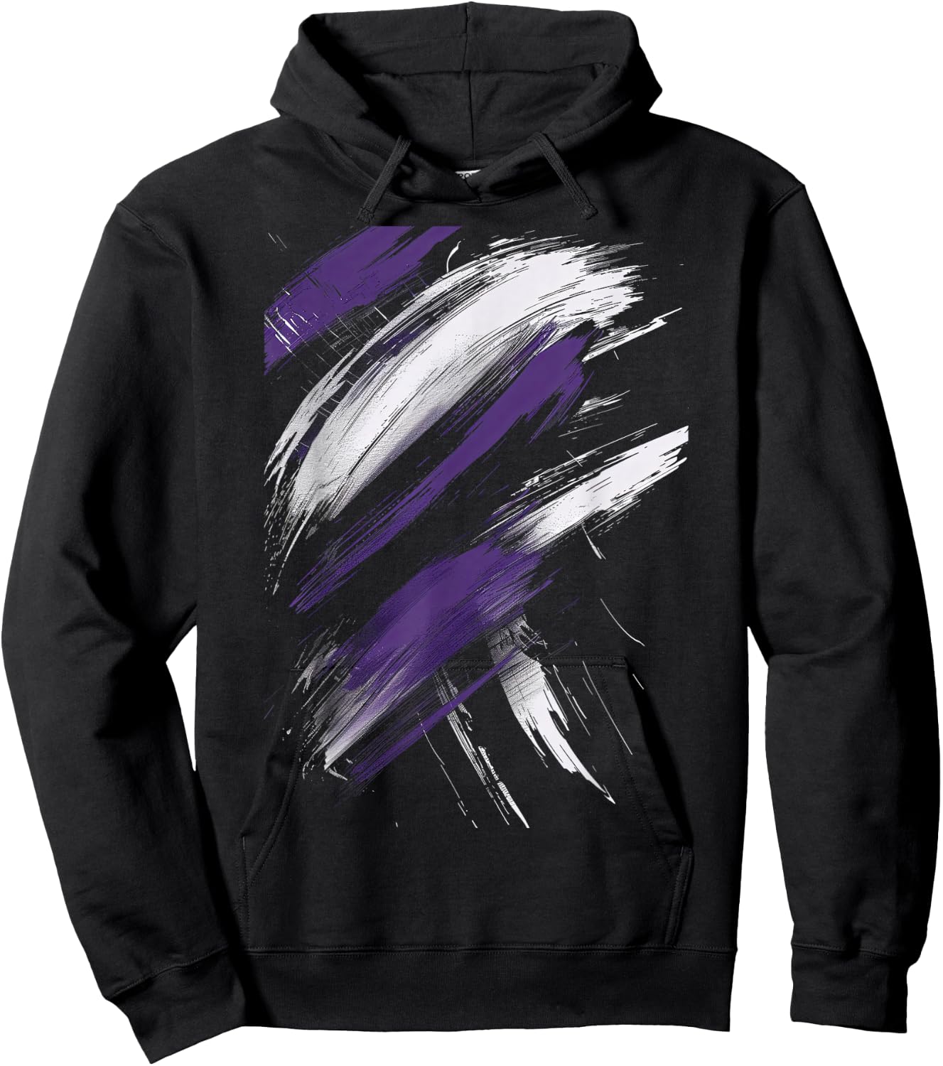 Purple And Black Brushstrokes Graphic Hoodie - Hoodie | Black