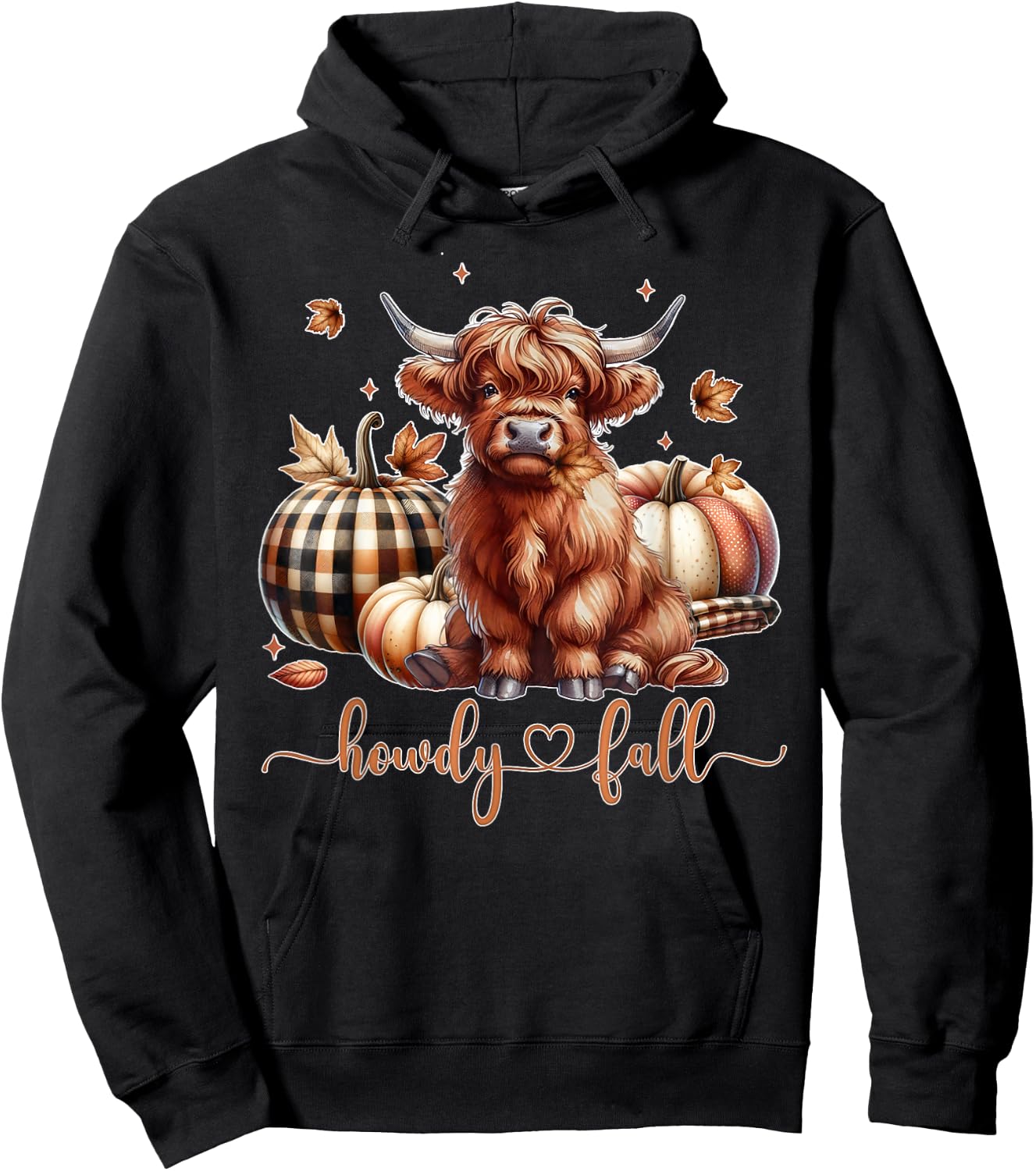 Howdy Fall Western Farm Country Highland Cow Autumn Pumpkin Hoodie - Hoodie | Black