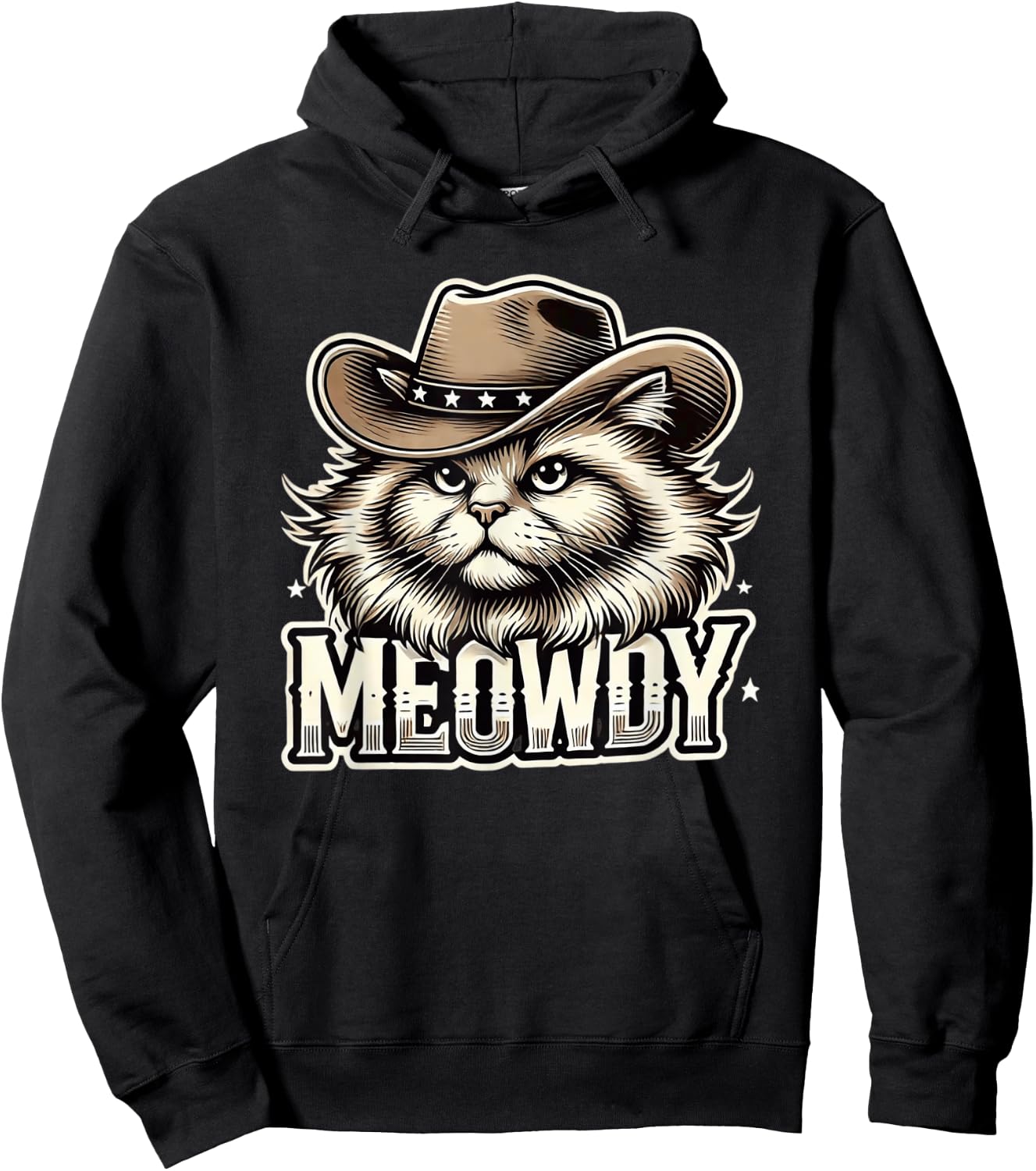 Meowdy Cat Funny Texas Cat Vintage Country Music Cat Cowboy Hoodie - Hoodie | Black
