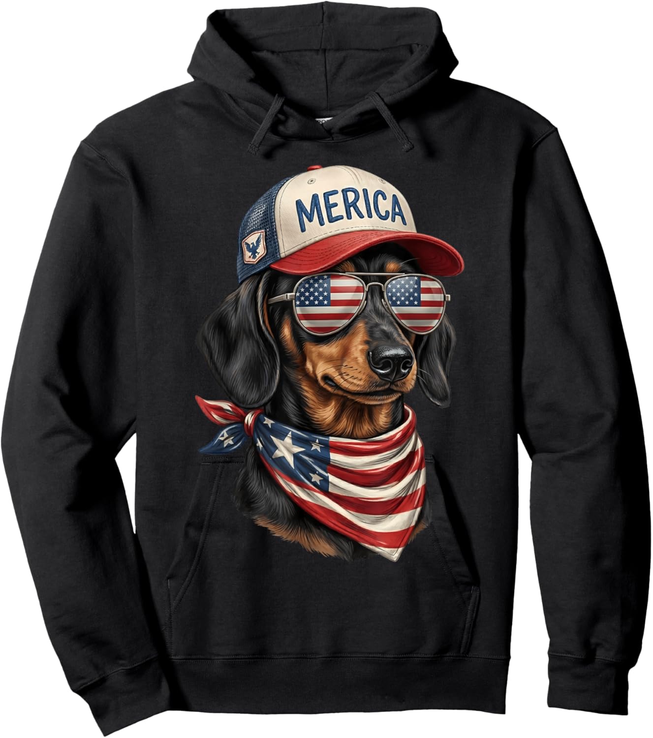 Dachshund 4th of July USA American Flag Wiener Dog Patriotic Hoodie - Hoodie | Black