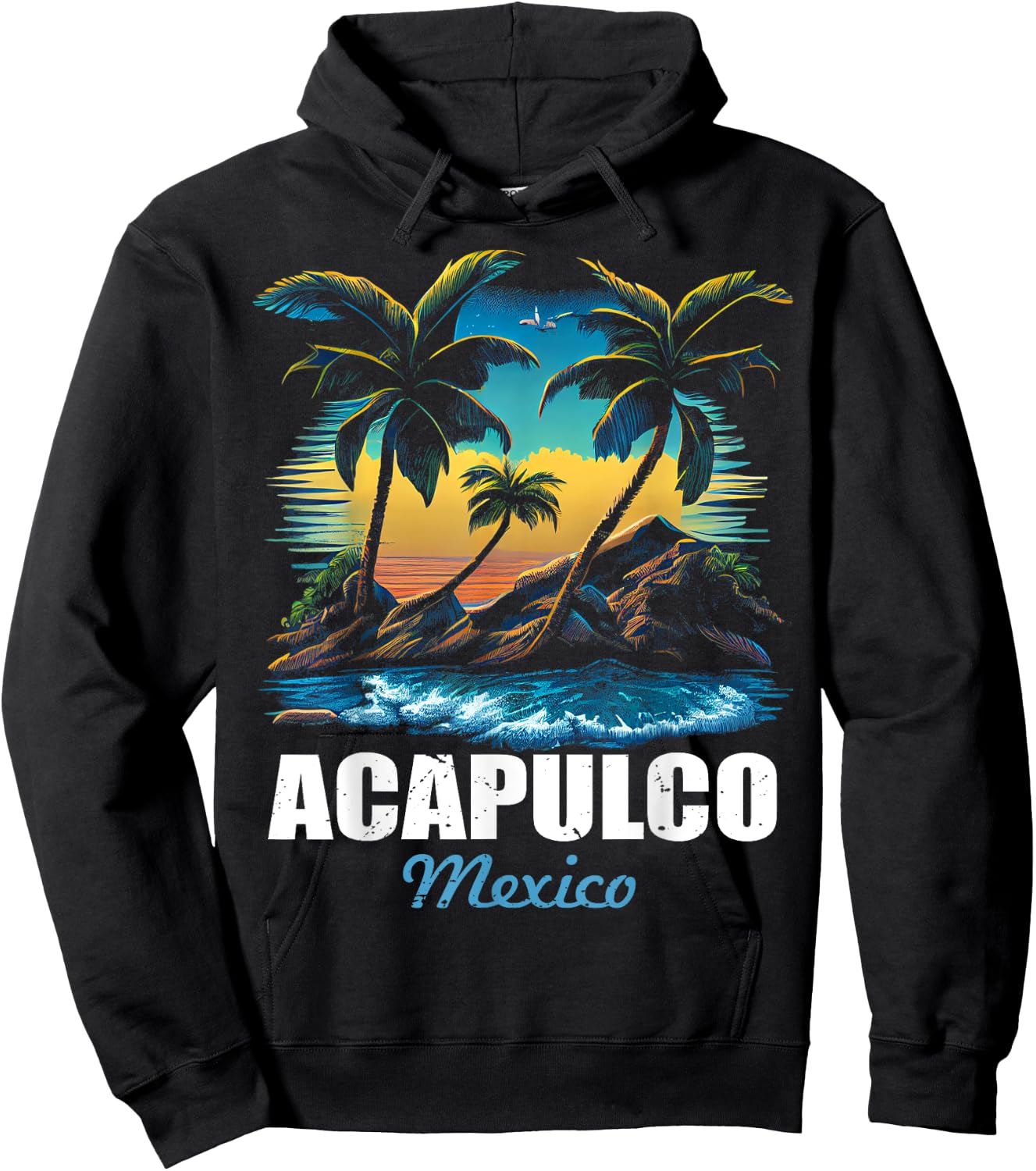Retro Acapulco Mexico Sunset Vintage Vacation Souvenir Hoodie - Hoodie | Black