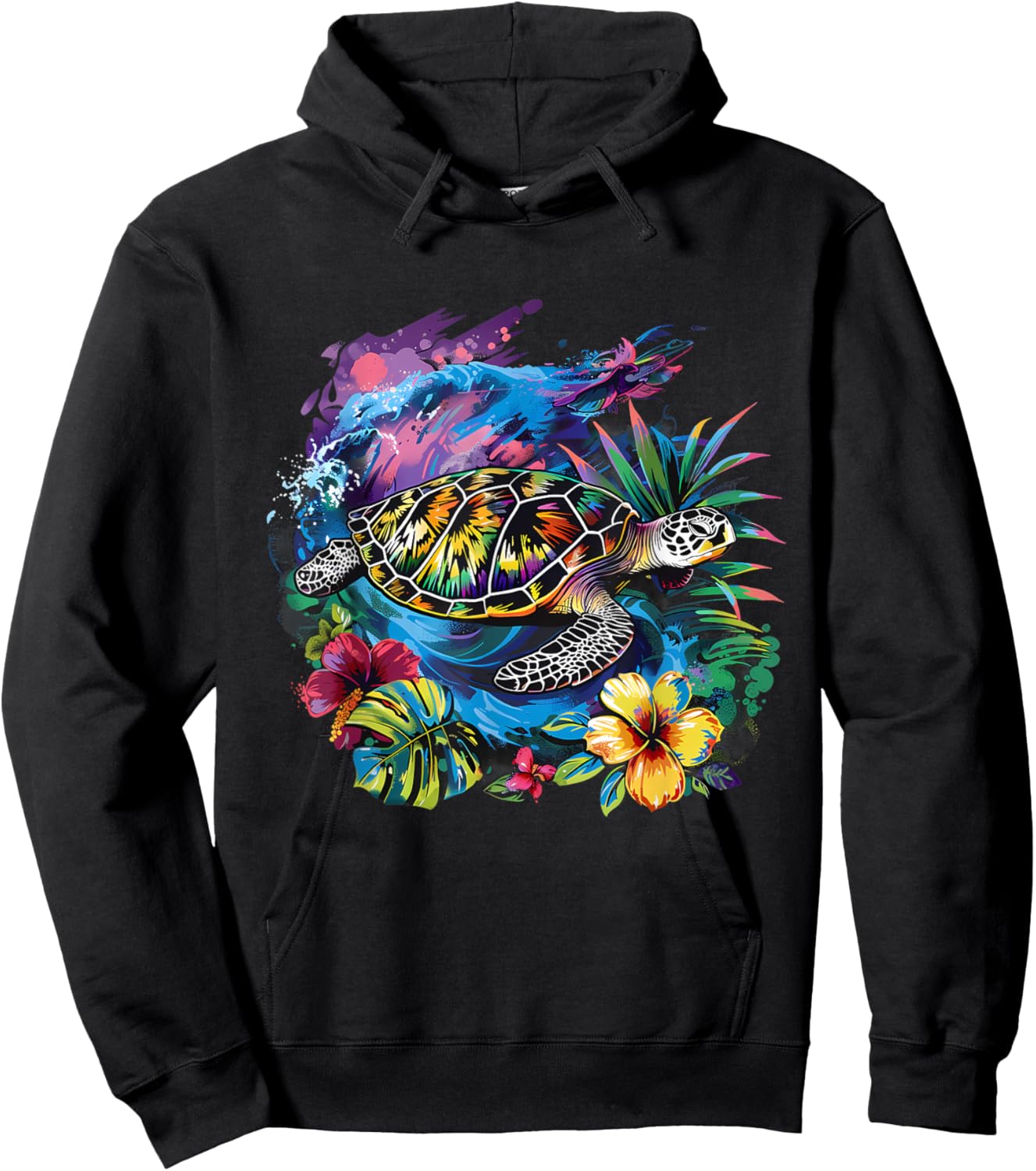 Sea Turtle Floral Artwork Marine Mammal Sea Ocean Animal Hoodie - Hoodie | Black