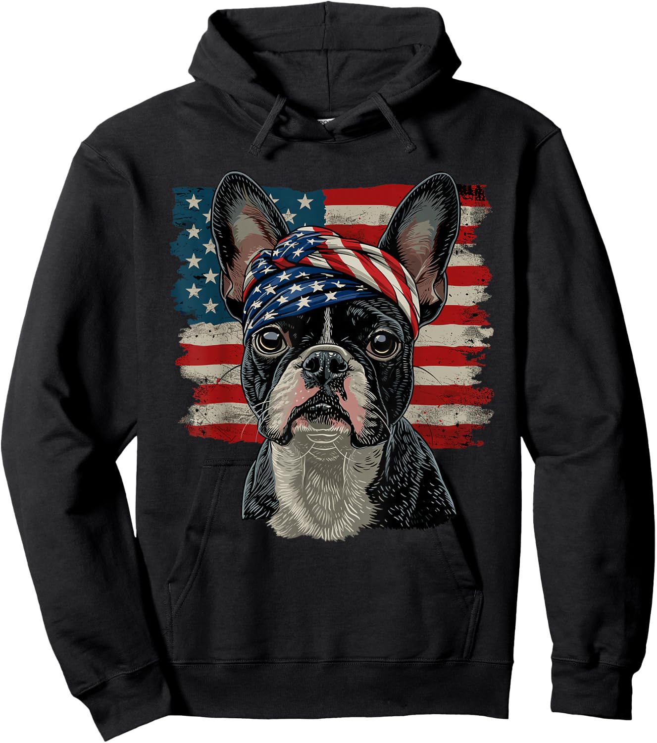 Boston Terrier Patriotic 4th Of July USA American Flag Hoodie - Hoodie | Black