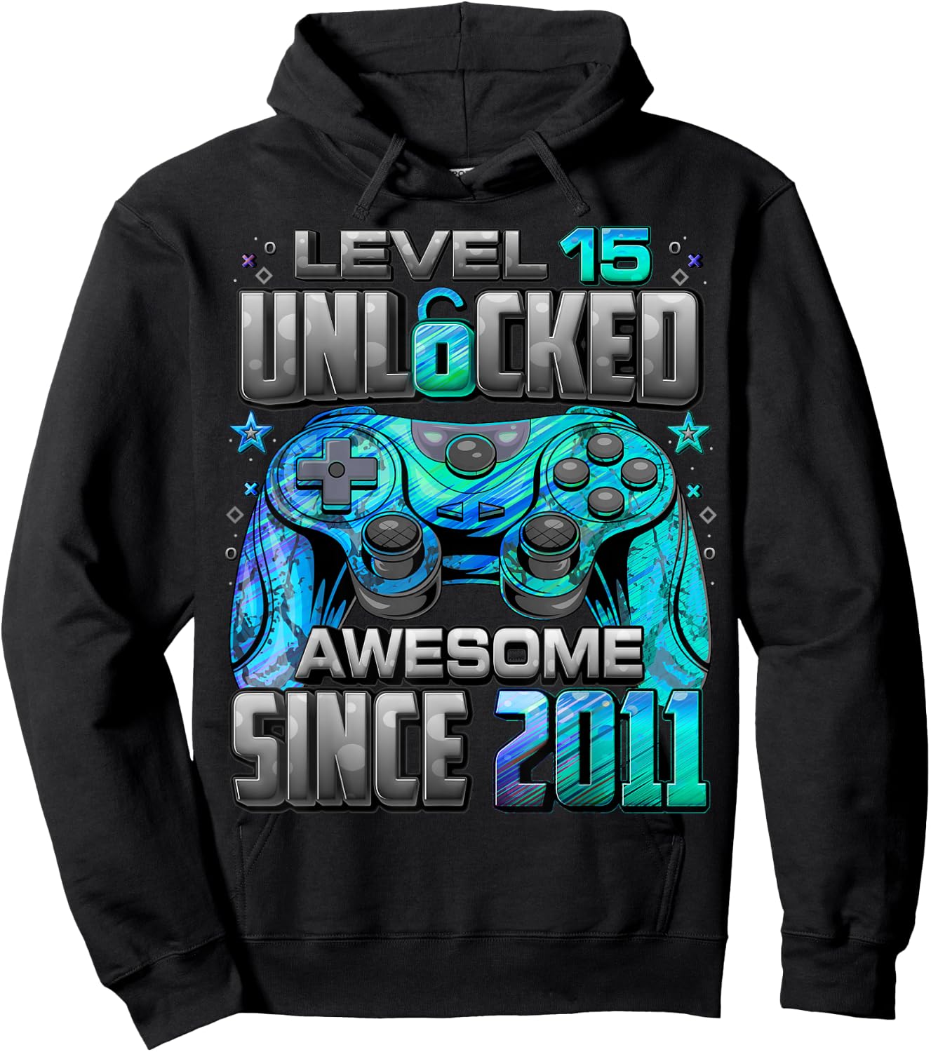 Level 15 Unlocked Awesome Since 2011 15th Birthday Gaming Hoodie - Hoodie | Black