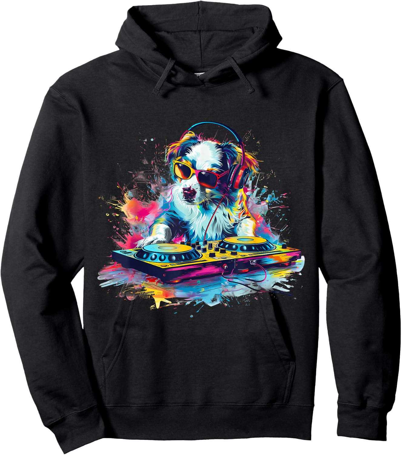 Dog Music DJ Artwork EDM Beatmaker Techno Turntable DJ Dog Hoodie - Hoodie | Black