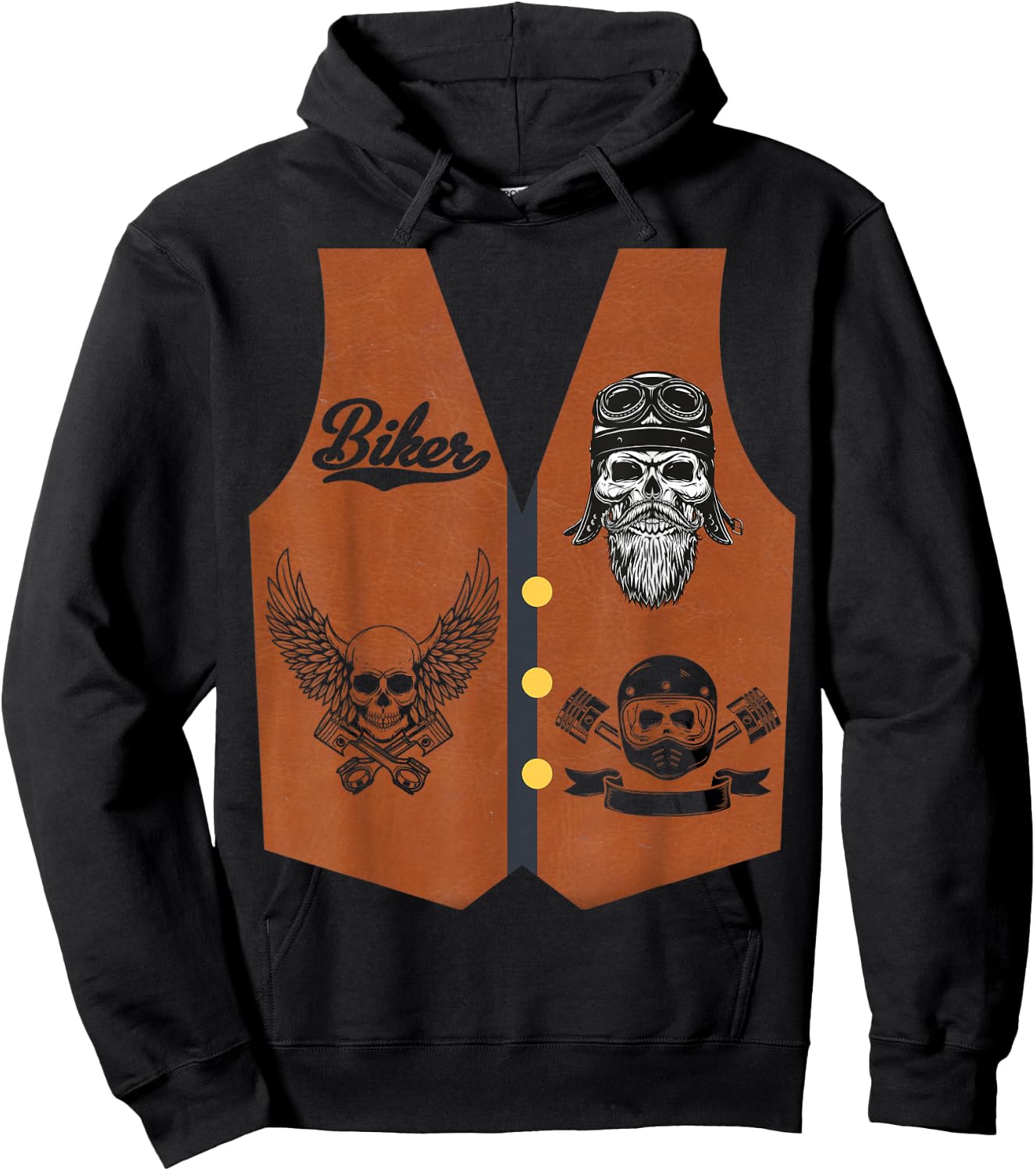 Funny Biker Vest Halloween Costume Motorcycle Biker Men Boys Hoodie - Hoodie | Black