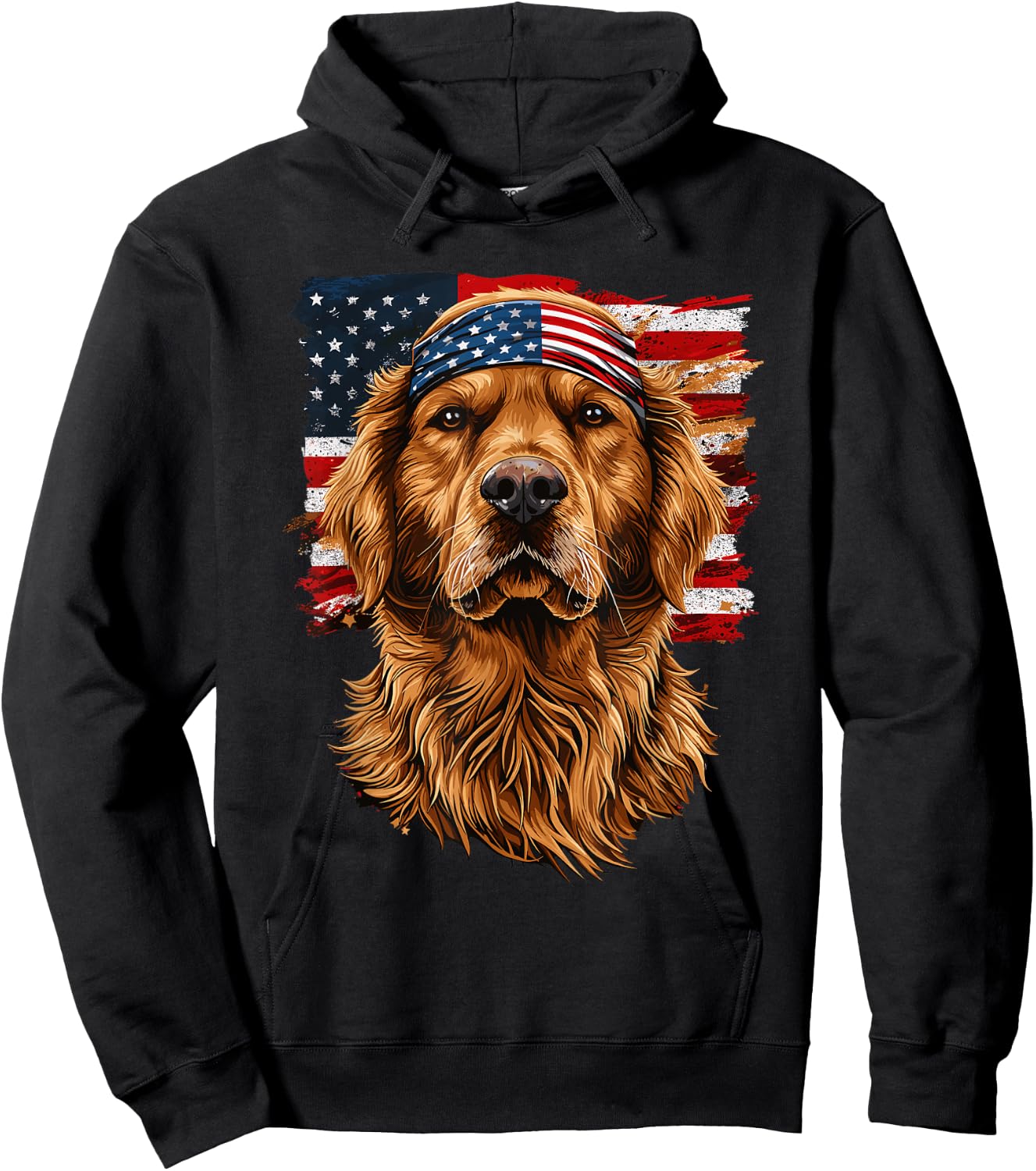 Golden Retriever Patriotic 4th Of July USA American Flag Men Hoodie - Hoodie | Black