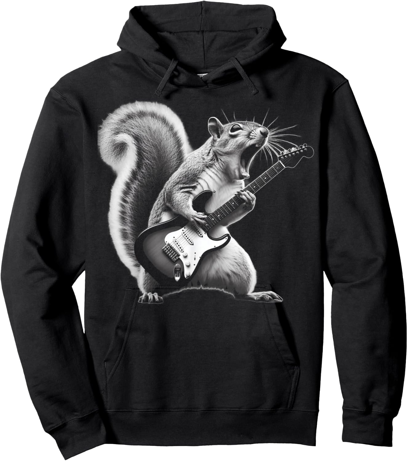 Squirrel Playing Guitar Rock and Roll , Women, Kids Hoodie - Hoodie | Black