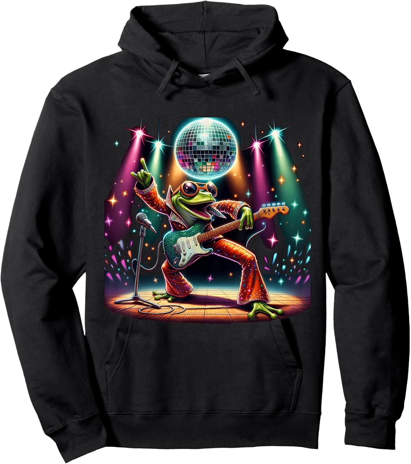 Disco Ball Guitar Frog Hoodie - Hoodie | Black